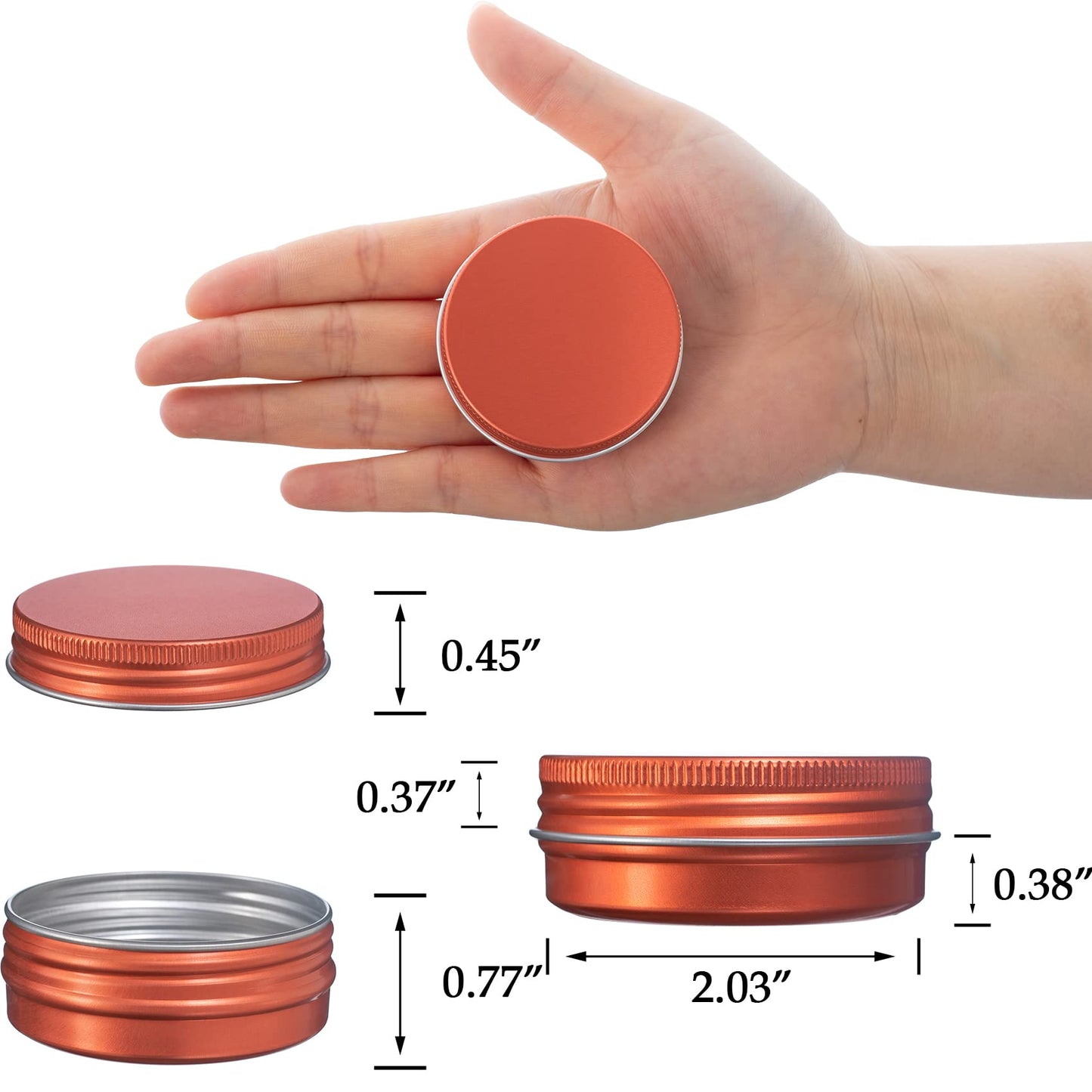 1 oz / 30ml Screw Top Aluminum Tin Jar with Screw Lid and Blank Labels (Orange - Pack of 32)