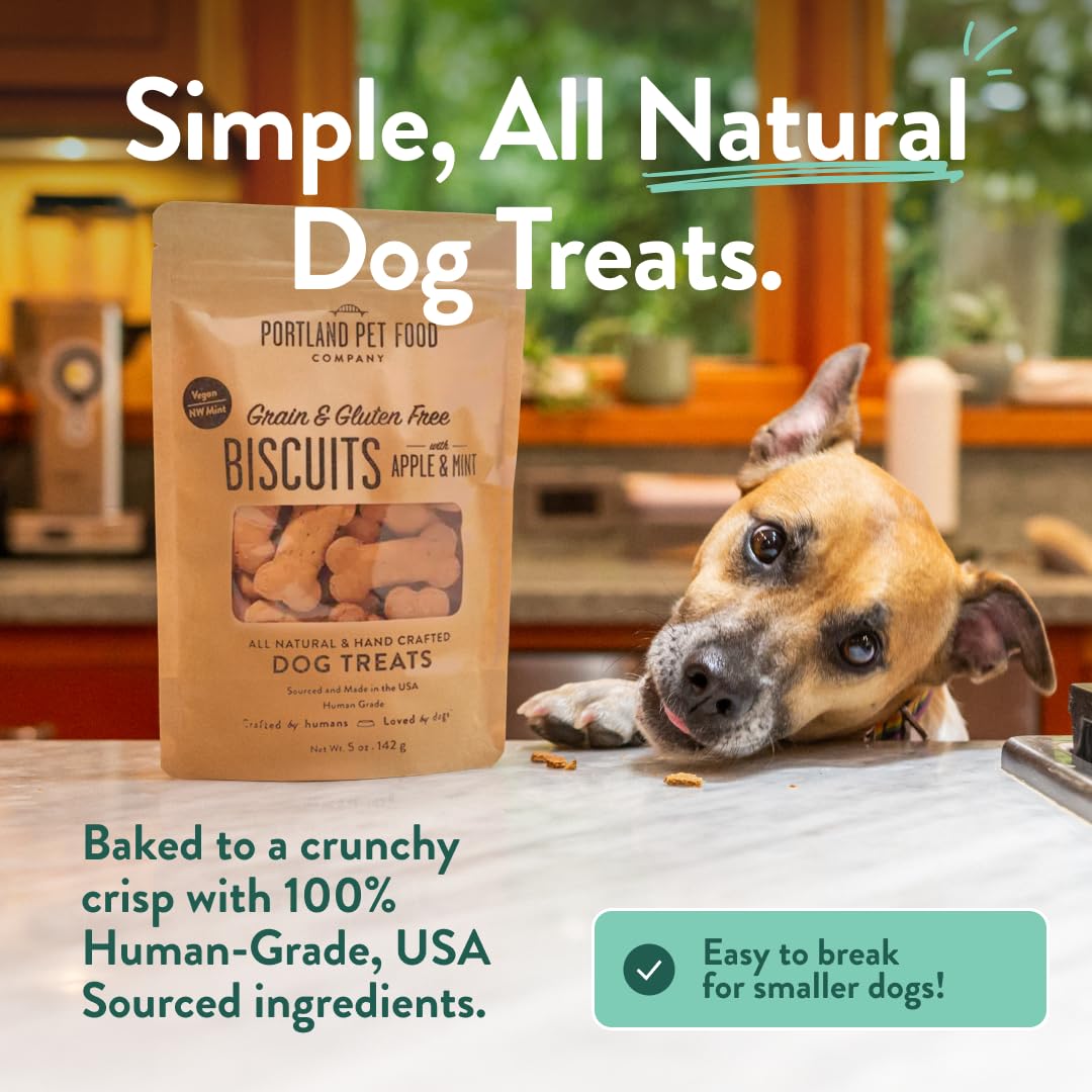 Portland Pet Food Company Apple & Mint Dog Treats Healthy Biscuits for Small Medium & Large Dogs - Grain-Free, Human-Grade, All Natural Dog Cookies, Snacks & Training Treats - Made in The USA - 5 oz