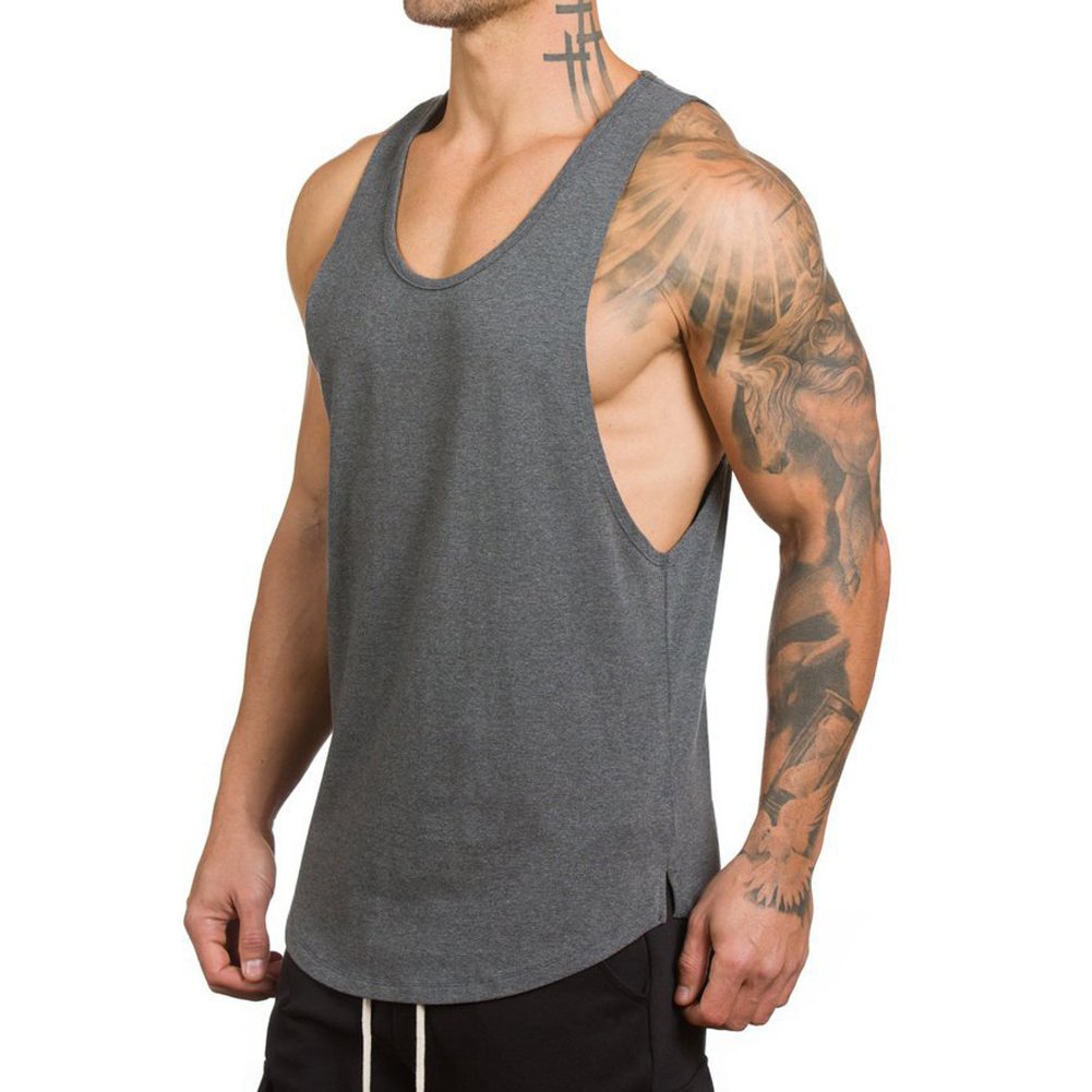 Magiftbox Men's Muscle Gym Workout Stringer Tank Tops Bodybuilding Fitness T-Shirts T01_Dark-Gray_US-L