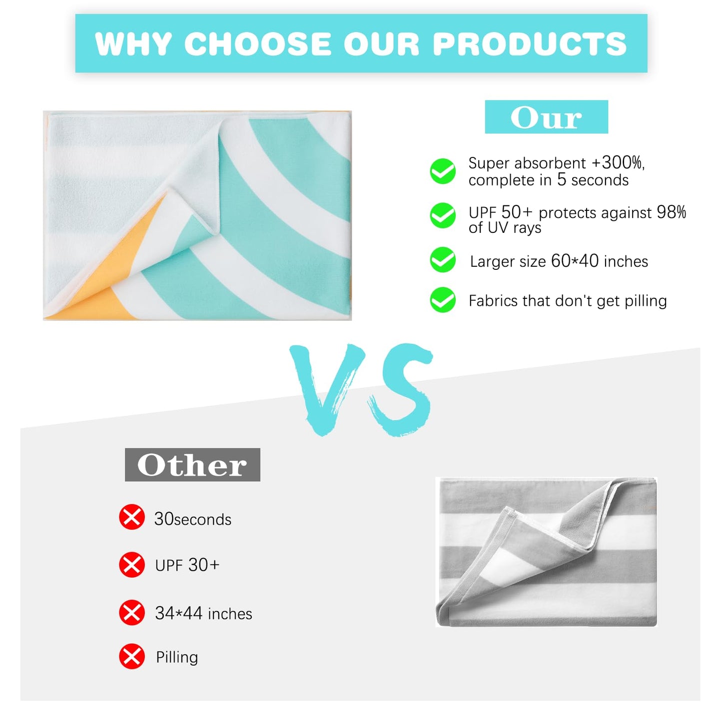 PY SUPER MODE 2 Pack Beach Towel - 75 x 35 inches Quick Dry Microfiber Beach Towels Oversized, Lightweight Soft and Absorbent Bath Towel Suitable for Swimming Pool Camping for Adults