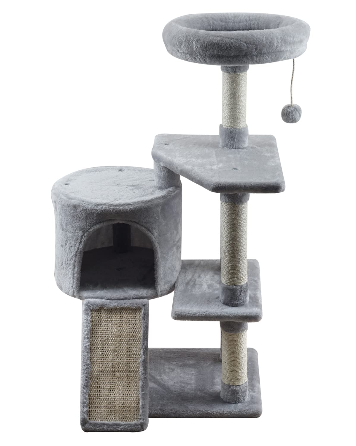 MIAO PAW Grey Cat Tree Tower for Indoor Cats Condo with Scratching Post Cat Tree for Large Medium Small Cat with Dangling Ball Stand for Kittens Activity Tower