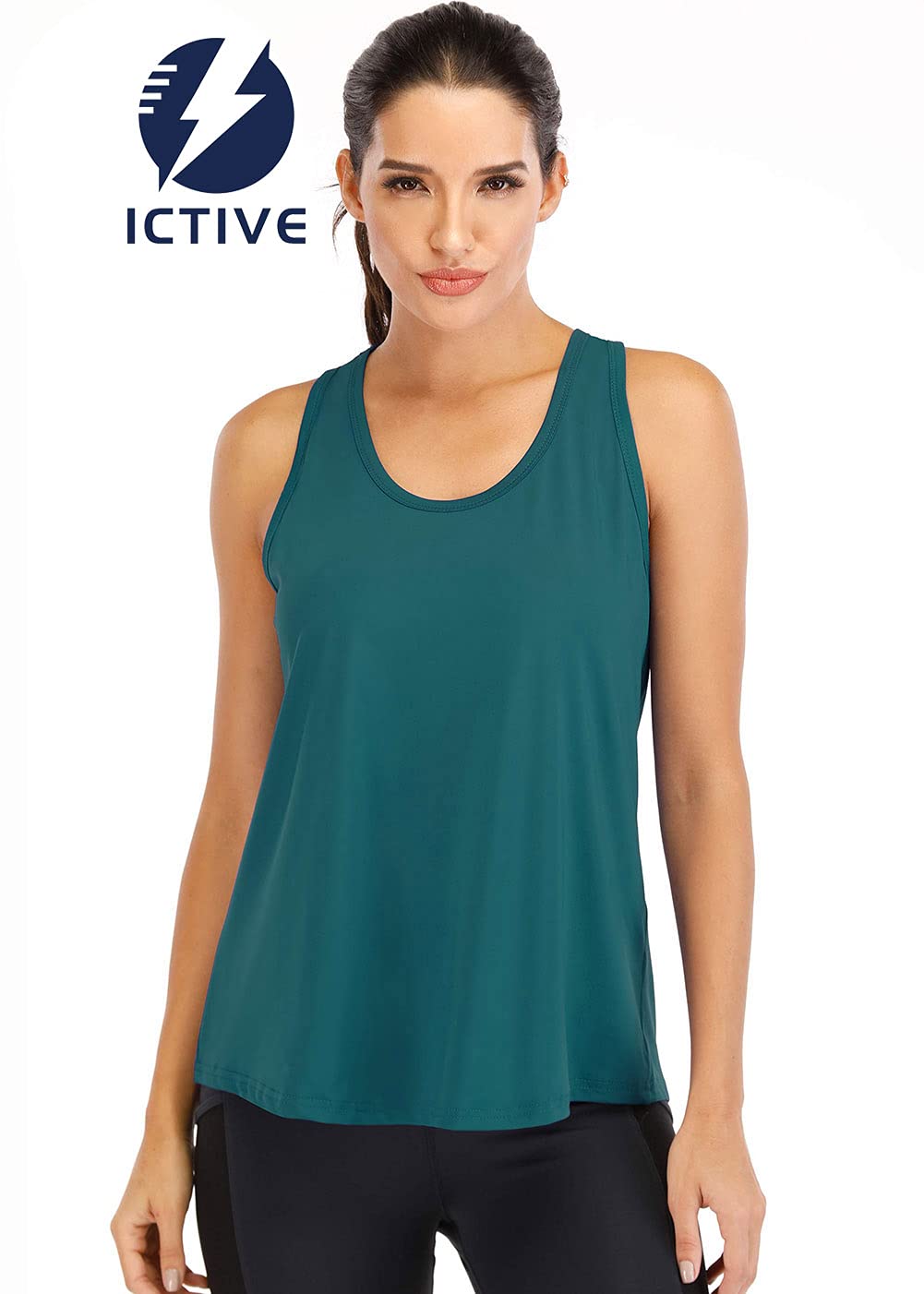 ICTIVE Workout Tops for Women Loose Fit Racerback Mesh Backless Muscle Tank Athletic Exercise Gym Shirts Dark Green XXL