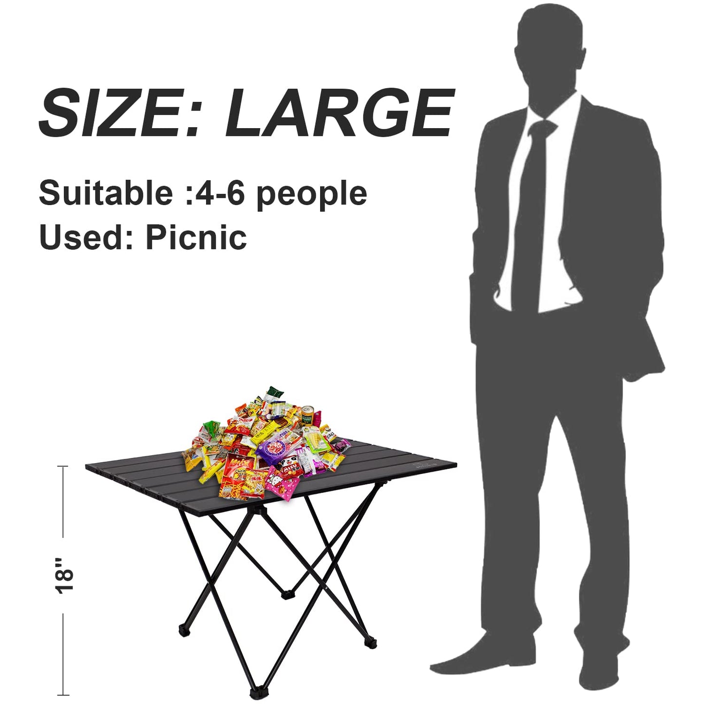 MSSOHKAN Camping Table Folding Portable Camp Side Table Aluminum Lightweight Carry Bag Beach Outdoor Hiking Picnics BBQ Cooking Dining Kitchen Black Large