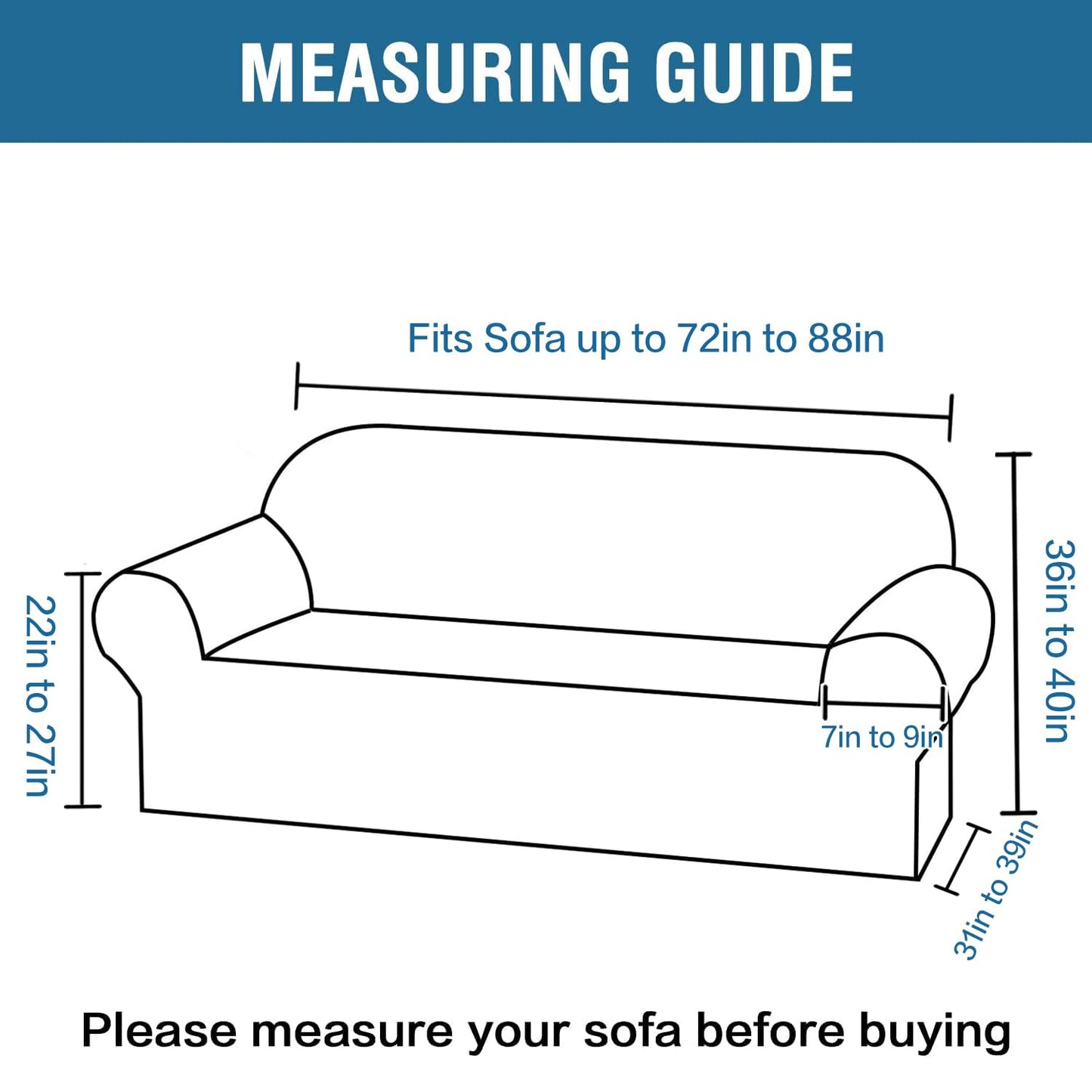 H.VERSAILTEX Stretch Sofa Covers for 3 Cushion Couch Covers Sofa Slipcovers for Living Room Feature Thick Checked Jacquard Fabric with Elastic Bottom, Sofa Large - Ivory