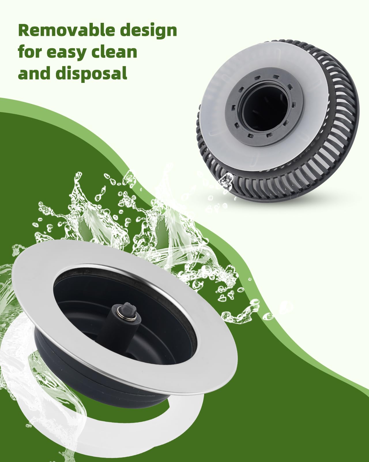 Hygie Rinse 3-in-1 Kitchen Sink Strainer Stopper, 2PCS Universal Pop Up Sink Drainer with Upgrade Folded Handle, for US Standard 3-1/2 inch Drain Filter, Chrome Stainless-wraped Shell, Anti-clog