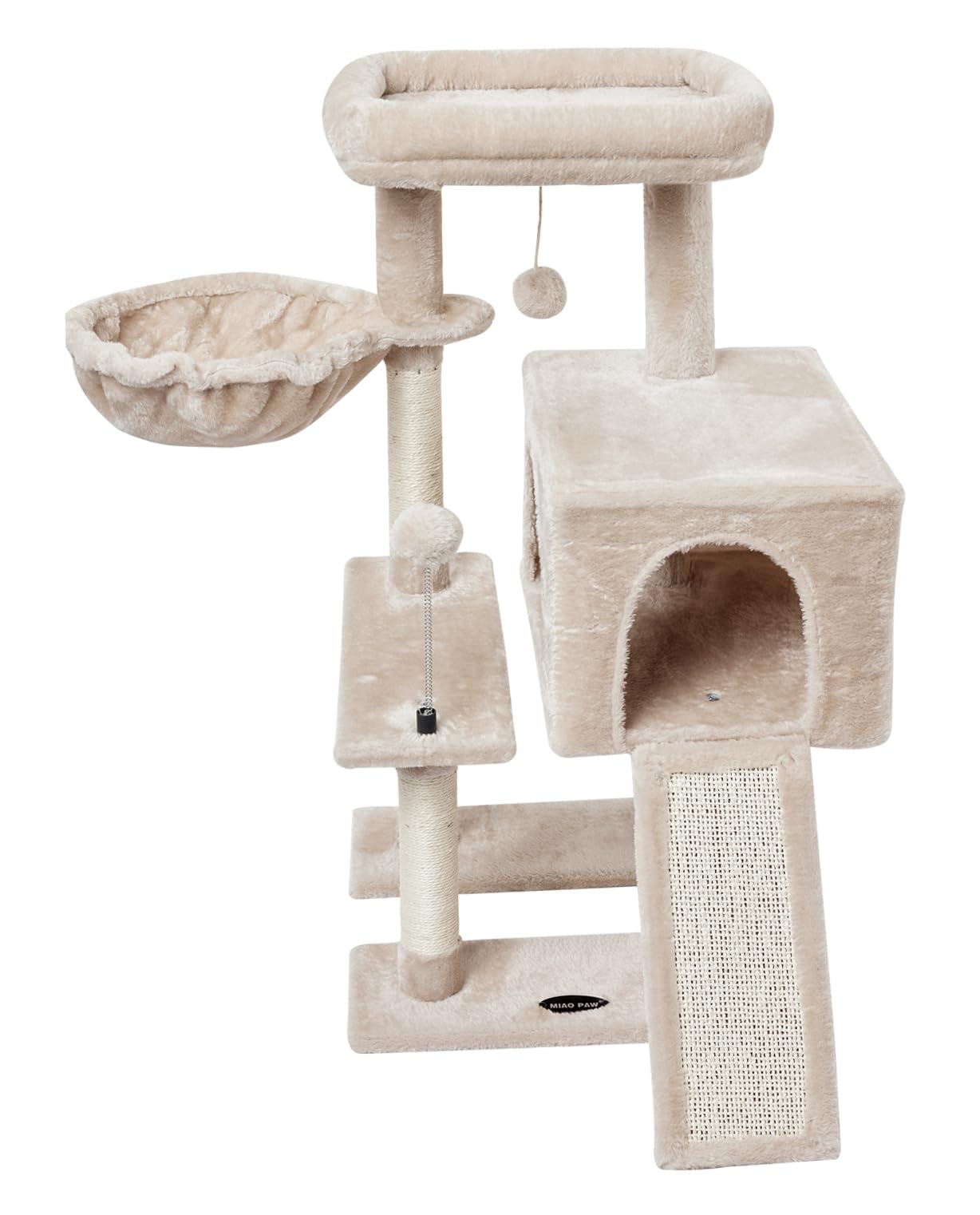 MIAO PAW Beige Cute Cat Tree Tower for Indoor Cats Condo with Sisal Scratching Posts Jump Platform Furniture Activity Center Play House Bed