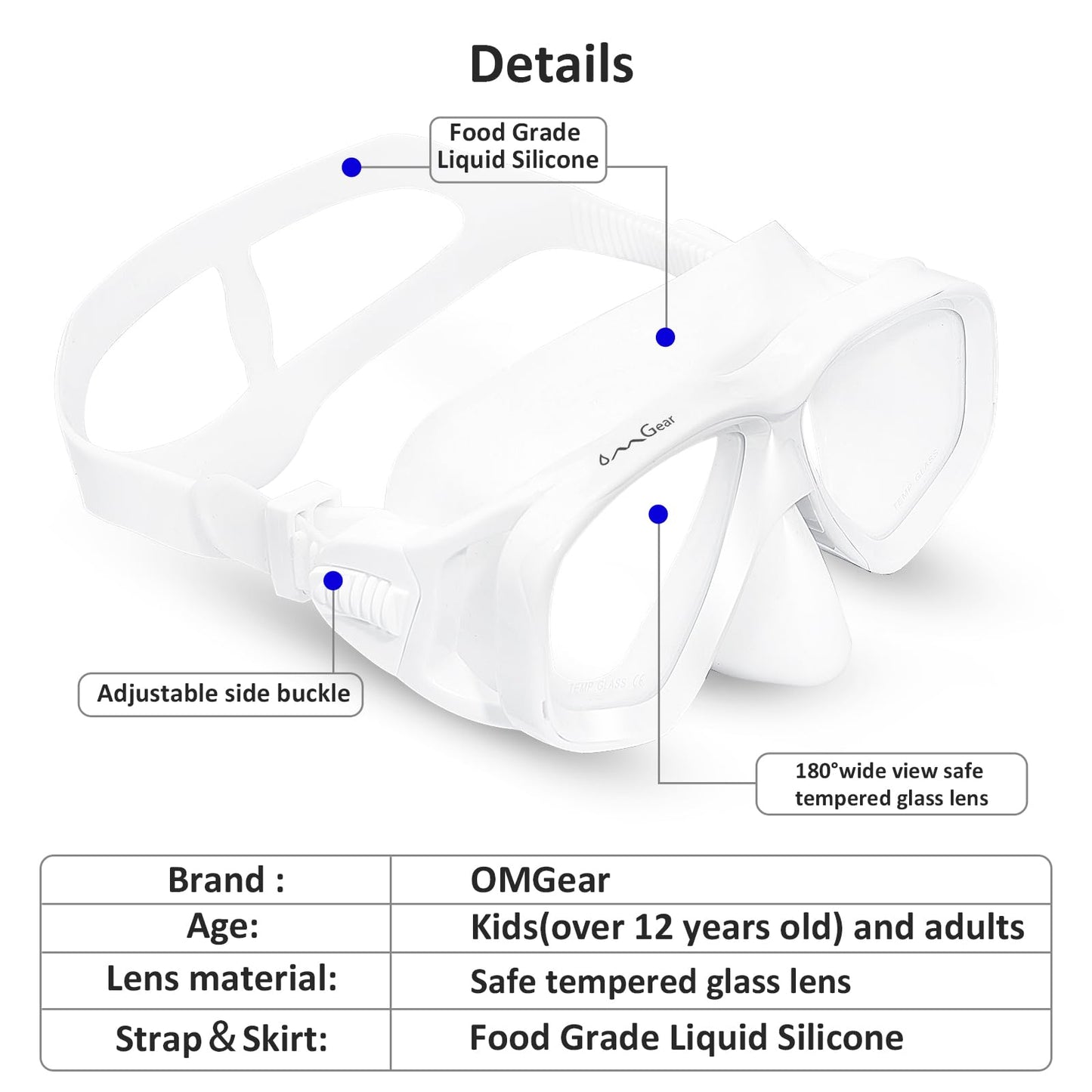 OMGear Swim Goggles with Nose Cover Diving Mask Snorkeling Gear Kids Adult Snorkel Mask for Scuba Free Diving Spearfishing Neoprene Strap Cover Impact Resistance (White)