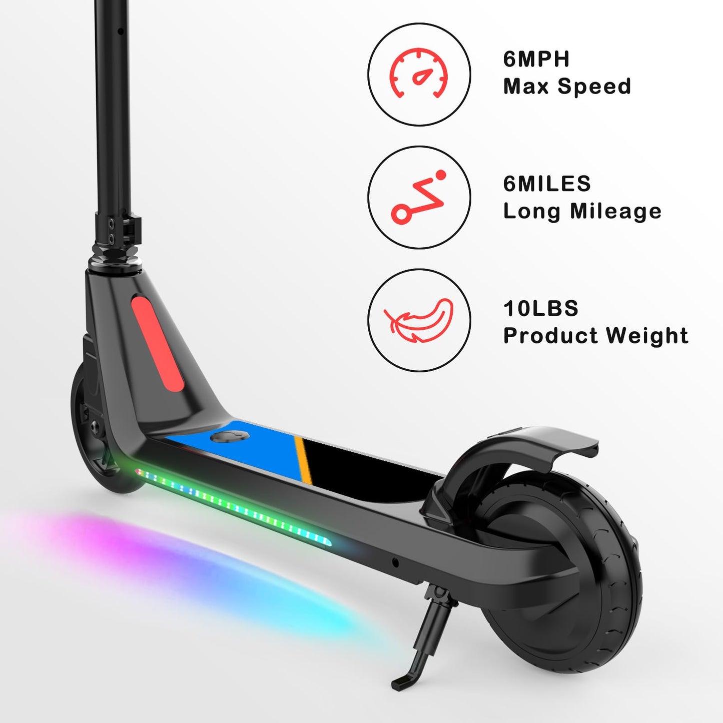 LINGTENG Electric Scooter for Kids Age of 6-9, Kick-Start Boost Scooter with Adjustable Speed and Height, Flash Wheel & Deck Lights