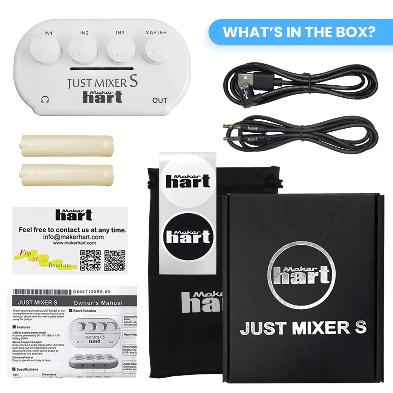 Maker hart JUST Mixer S Portable 3 Channels Stereo IN Mini Audio Mixer/2 Stereo Output/Battery/USB Power/3C Device