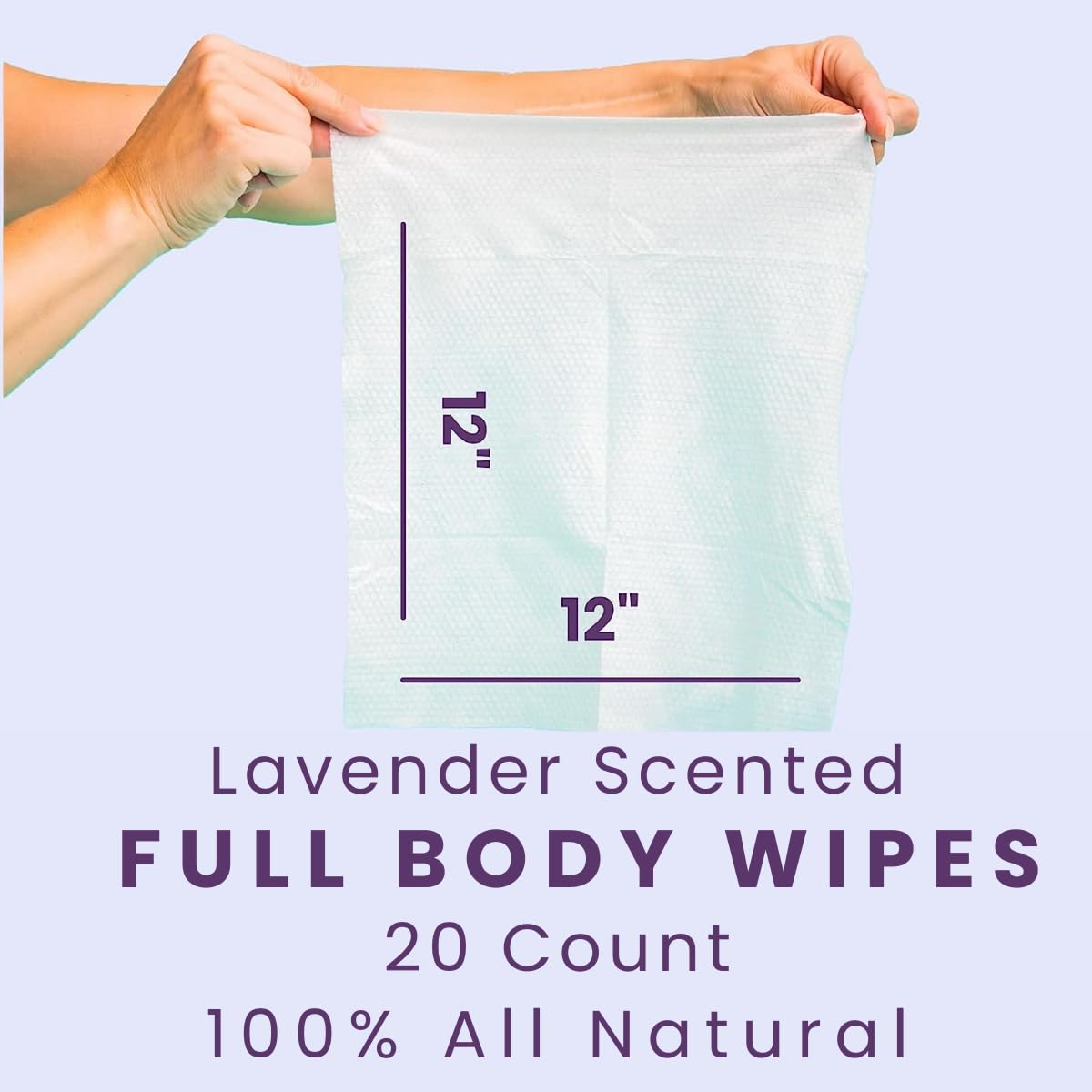 HyperGo XL Body Wipes for Women & Men – 12" x12" Rinse-Free Full Body Cleansing Wipes 20 Count Pack - Lavender | Biodegradable, Hypoallergenic, Aloe-Infused | Gym, Festival, Camping Essentials