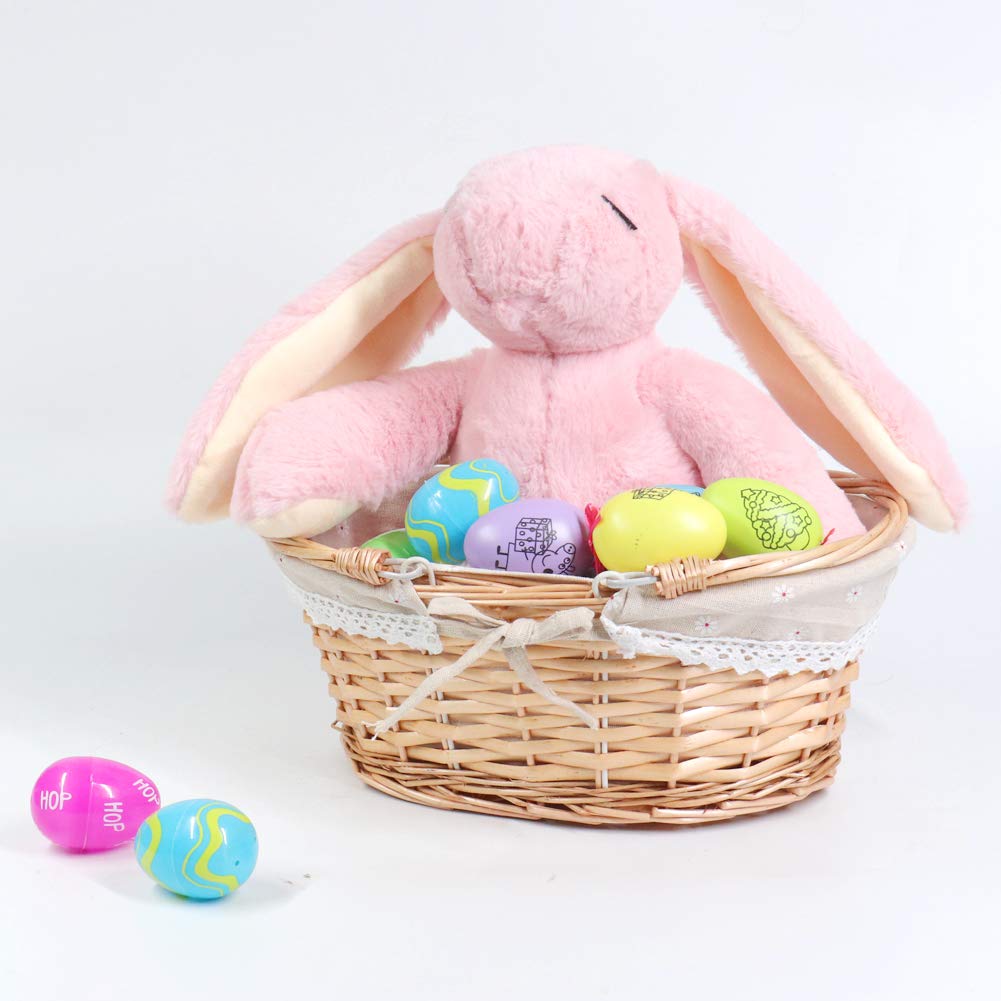 MEIEM Wicker Gift Baskets Empty Oval Willow Woven Picnic Cheap Easter Candy Storage Wine Basket with Handle Egg Gathering Wedding Basket (Natural)