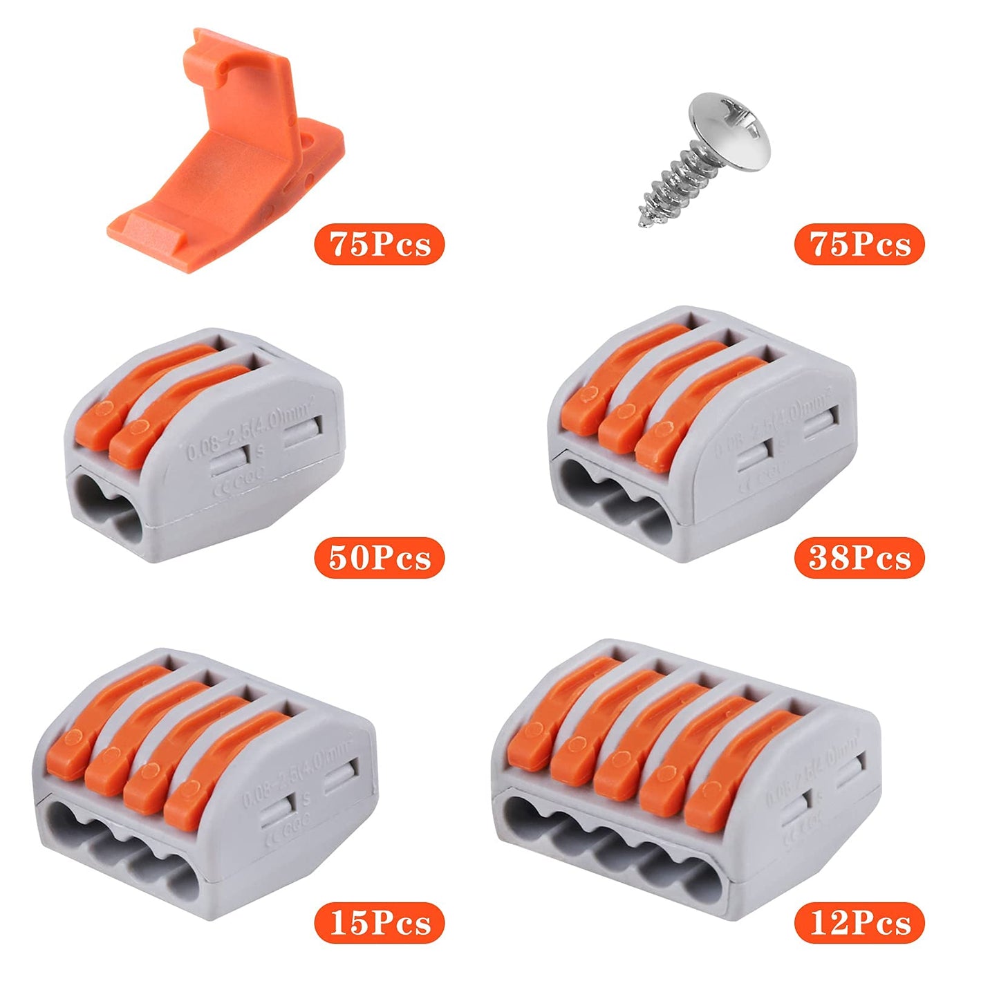 115 PCS Lever Wire Electrical Connectors Nuts Kit with Bases&Screws 28-12 AWG, Multiple Stud Electrical Connectors 2/3/4/5 Conductor Combination, Quick Disconnect Compact Splicing