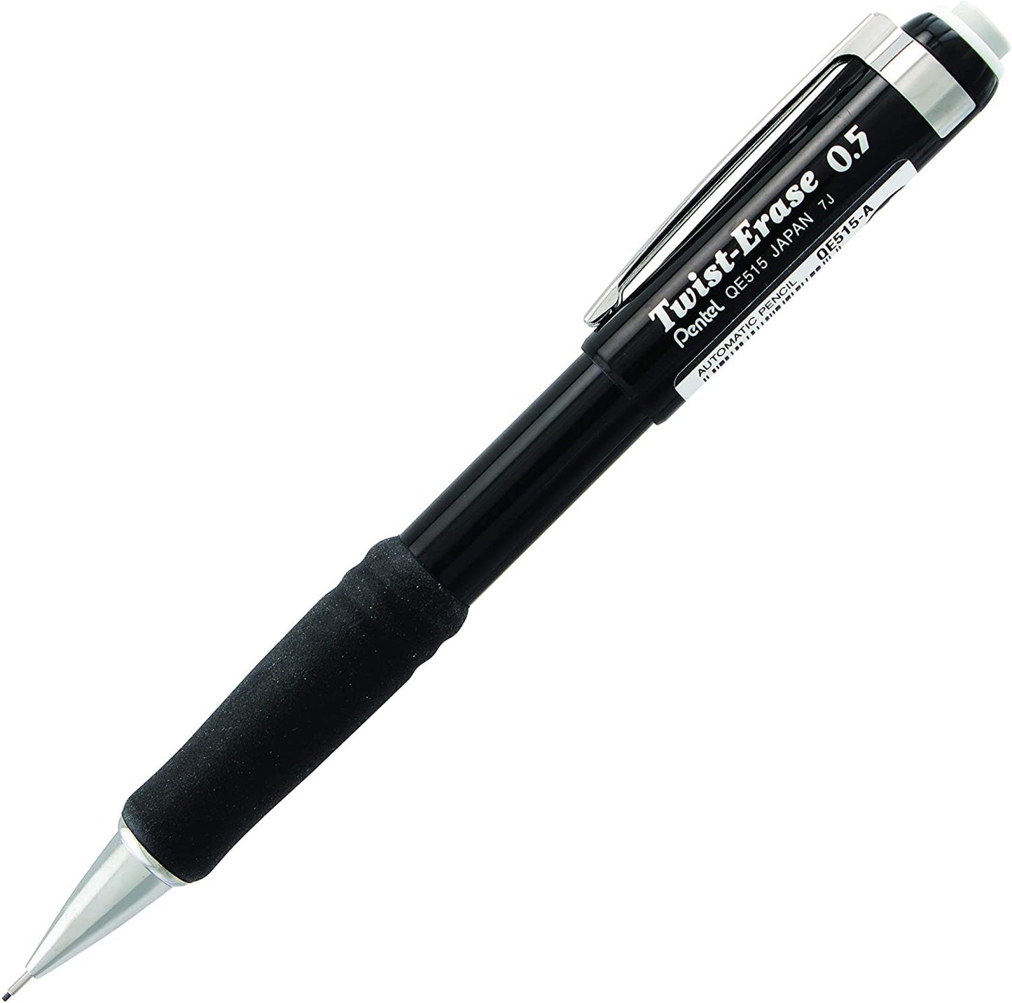Pentel Mechanical Pencil 0.5 mm Twist Erase III, Twist Up Eraser, Pre-Loaded Super Hi-Polymer HB Lead, Black Barrel, 3-Pack