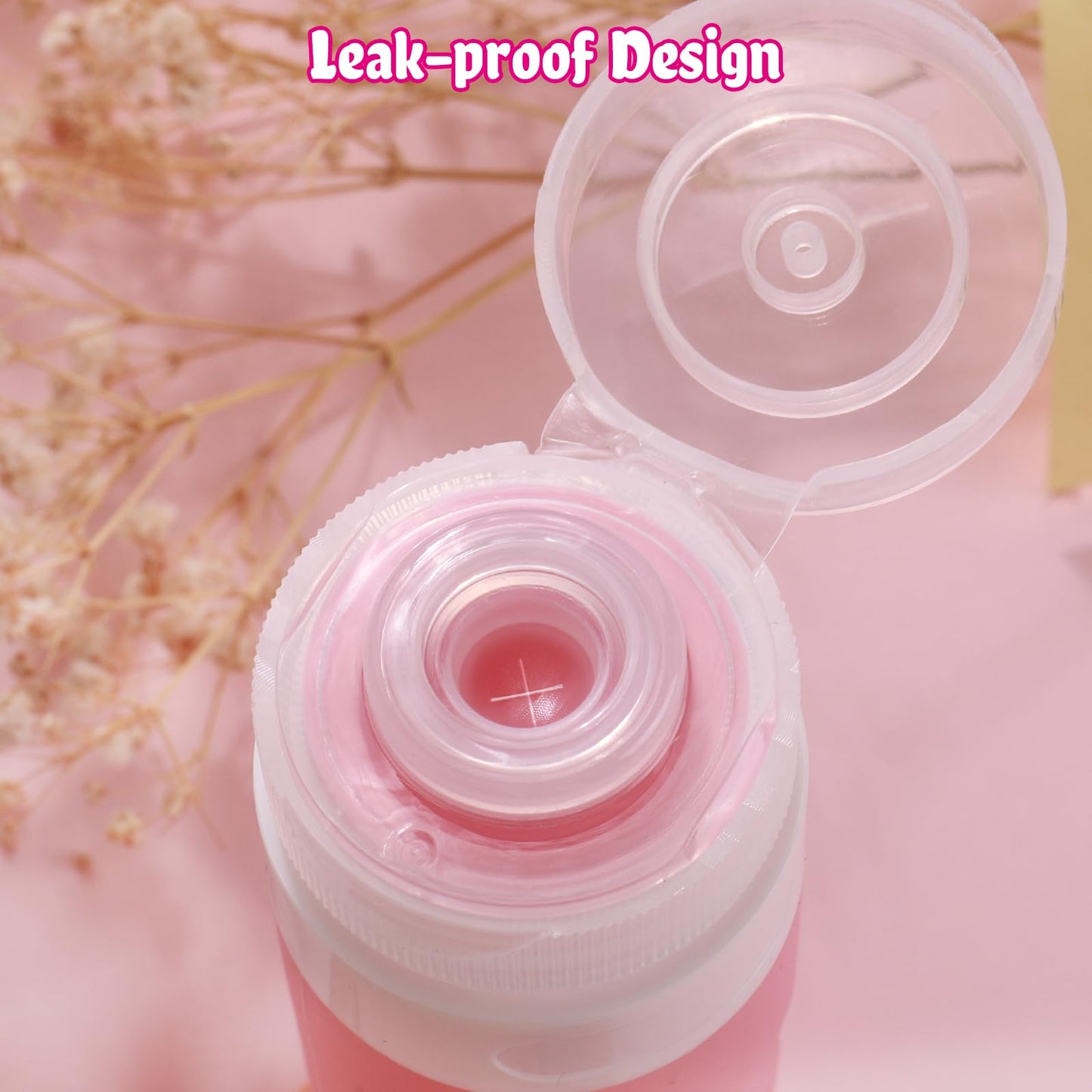 GLAMFIELDS TSA Approved Travel Bottles for Toiletries, 3oz Size Leak Proof Silicone Containers for Shampoo, Conditioner,Easy to Squeeze and Portable, Essentials for Traveling (4 Pack) Pink