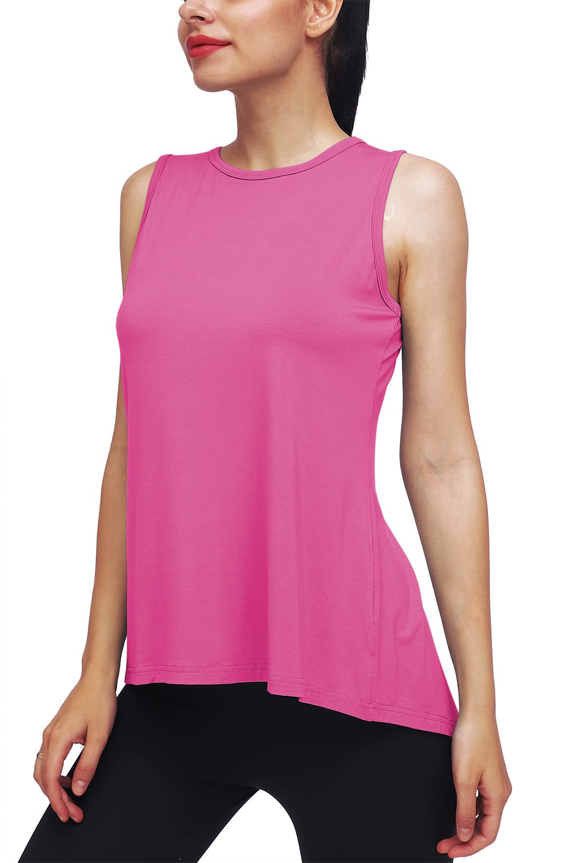 Mippo Workout Tops for Women Yoga Atheltic Tops Muscle Tank Tennis Shirts Open Back Tank Loose Workout Clothes Fuchsia XS