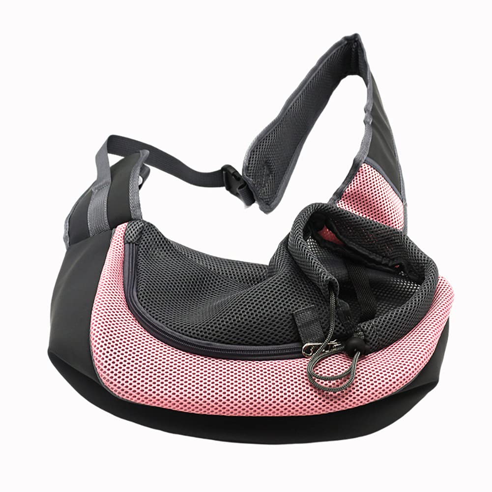 Pet Dog Sling Carrier, Breathable Mesh Portable Travel Safe Pet Sling Shoulder Bag Carrier with Adjustable Non-Slip Shoulder Strap for Small Dogs Cats Puppy (Small, Pink)