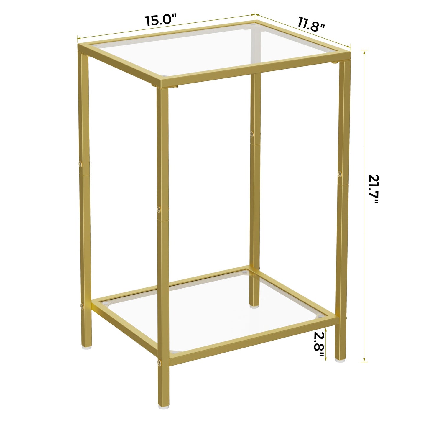 HOMSHO Side Tables Set of 2, End Tables with Tempered Glass, 2-Tier Nightstands with Storage Shelves, Coffee Table with Modern Style, Slim Sofa Table for Living Room, Bedroom, 11.8" D x 15" W, Golden