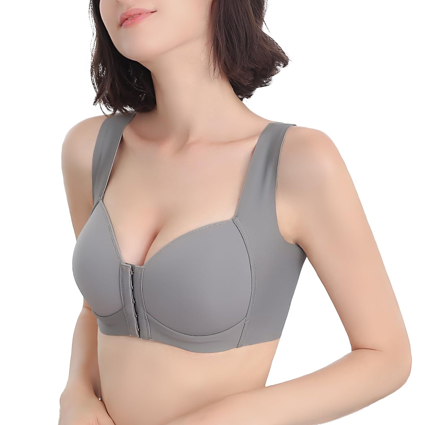 Front Close Bra for Women Push Up Wirefree Bra Seamless No Dig Comfort Brassiere (Gray,38C)