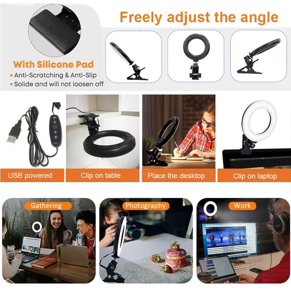 Ring Light Video Conference Lighting Kit 3200k-6500K Dimmable Led Clip on Computer Monitor Laptop Phone for Content Creator (YouTube/TikTok/Twitch) Makeup,Conference,Selfie,Video,Vlog (Black)