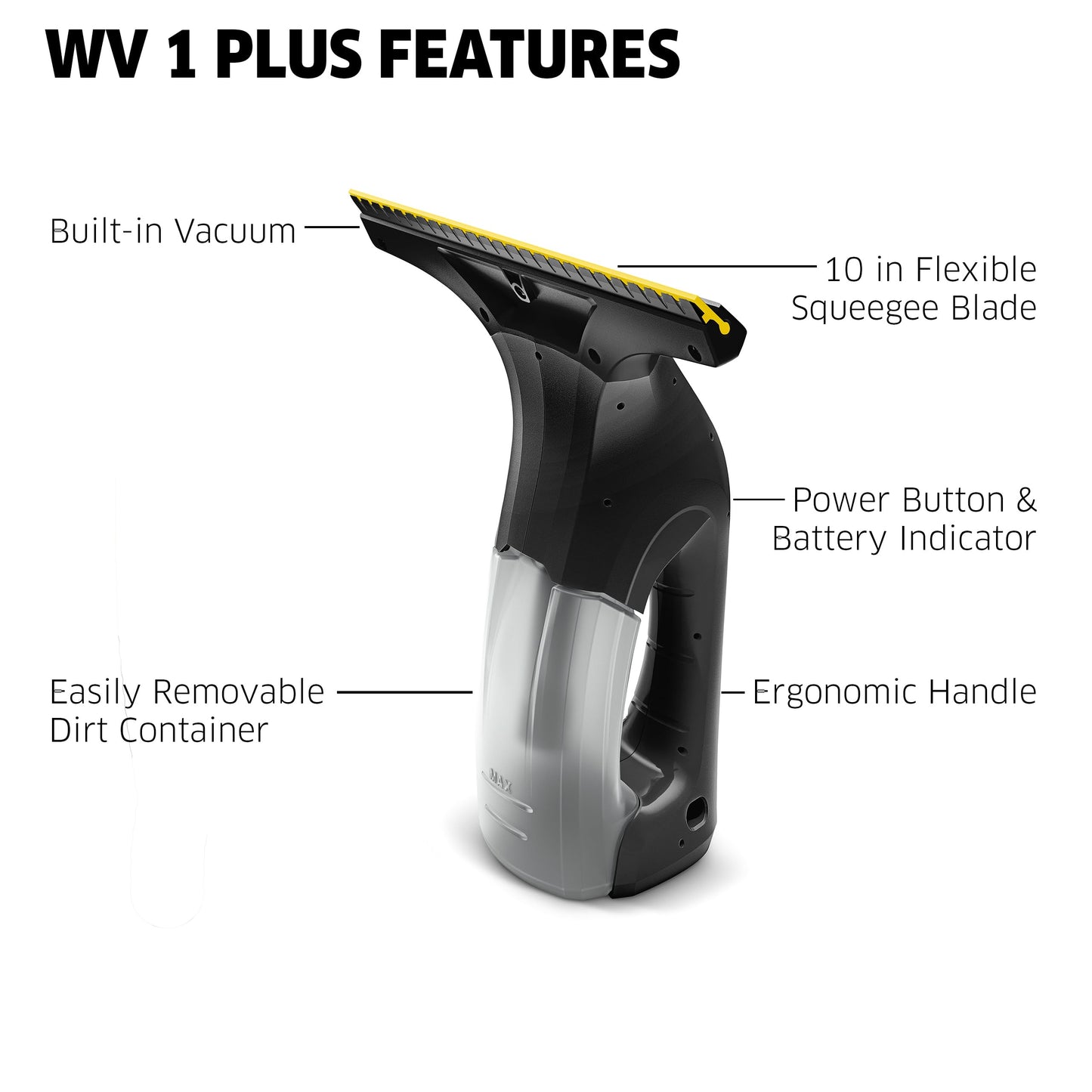 Kärcher WV 1 Plus Black Edition Window Vacuum Squeegee - for Showers, Mirrors, Glass, & Countertops - 10 in. Squeegee Blade