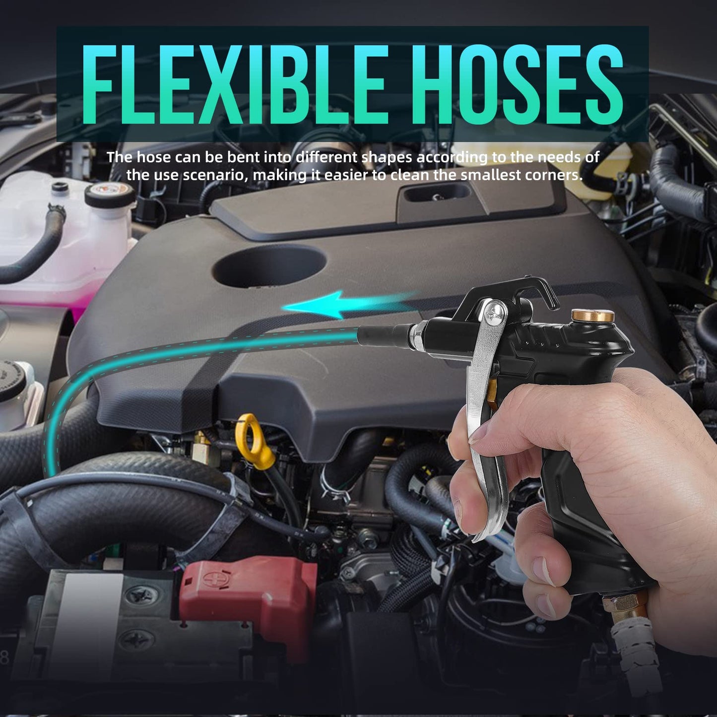 Industrial Air Blow Gun with Brass Adjustable Air Flow Nozzle, Universal hose and 2 Steel Air flow Extension. Pneumatic Air Compressor Accessory Tool Dust Cleaning Air Blower Gun. (2pcs)