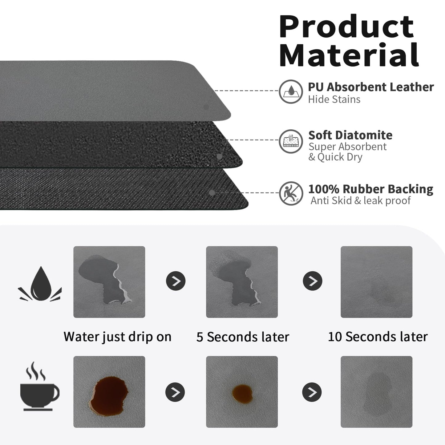 HotLive Coffee Mat - Absorbent Hide Stain Rubber Backed Dish Drying Mat for Kitchen Counter - Bar Mats for Countertops Accessories Fit Under Coffee Maker Espresso Machine