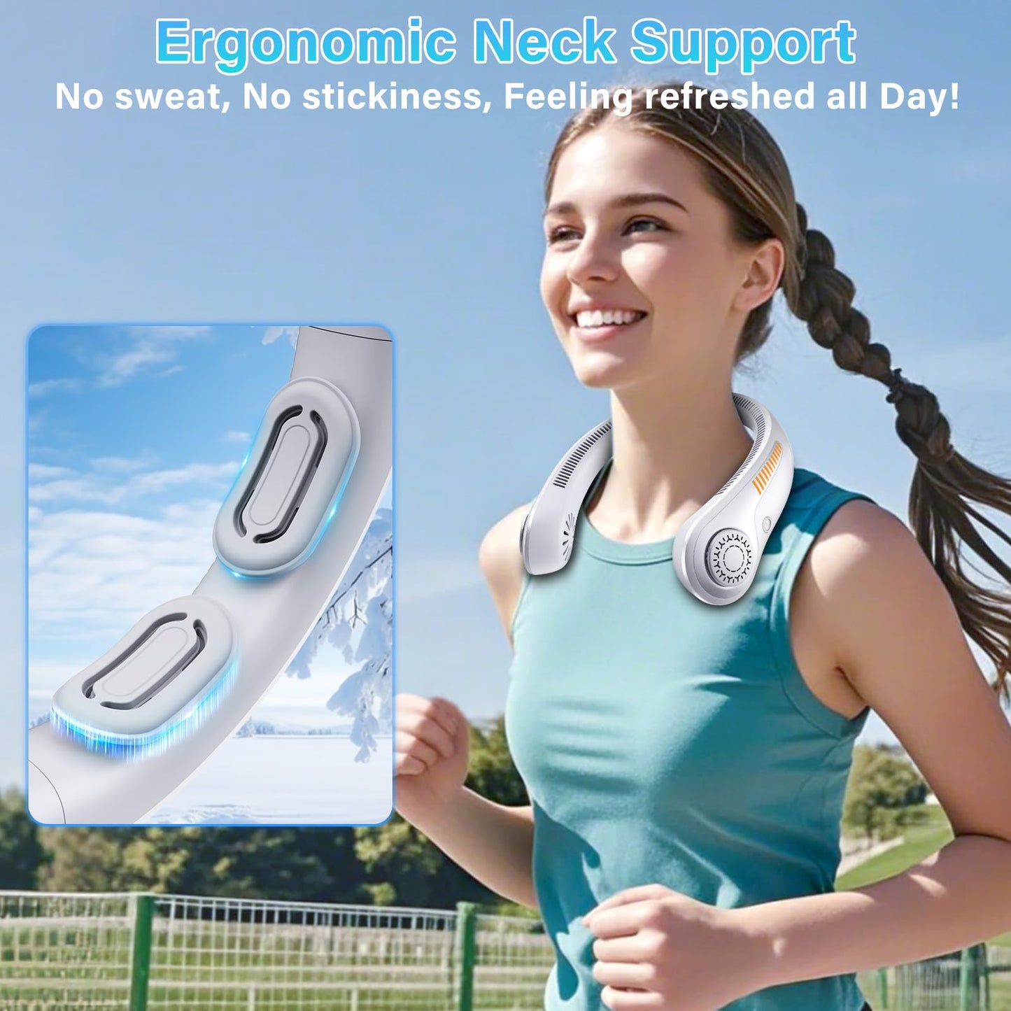 Portable Neck Fan - Rechargeable Personal Fan with Neck Brace, 5 Speeds, All-Around Cooling, Hands-Free Bladeless Lightweight Quiet Neck Fans That Blow Cold Air Gift for Women/Men, Hot Flashes, Travel