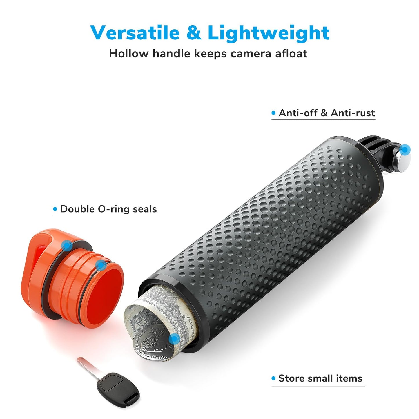 Sametop Floating Handle Grip Floaty Stick Waterproof Handler Accessory Compatible with GoPro Hero 13, 12, 11, 10, 9, 8, 7, 6, 5, 4, Session, 3+, 3, Hero(2018), Max, DJI Osmo Action Cameras (Orange)