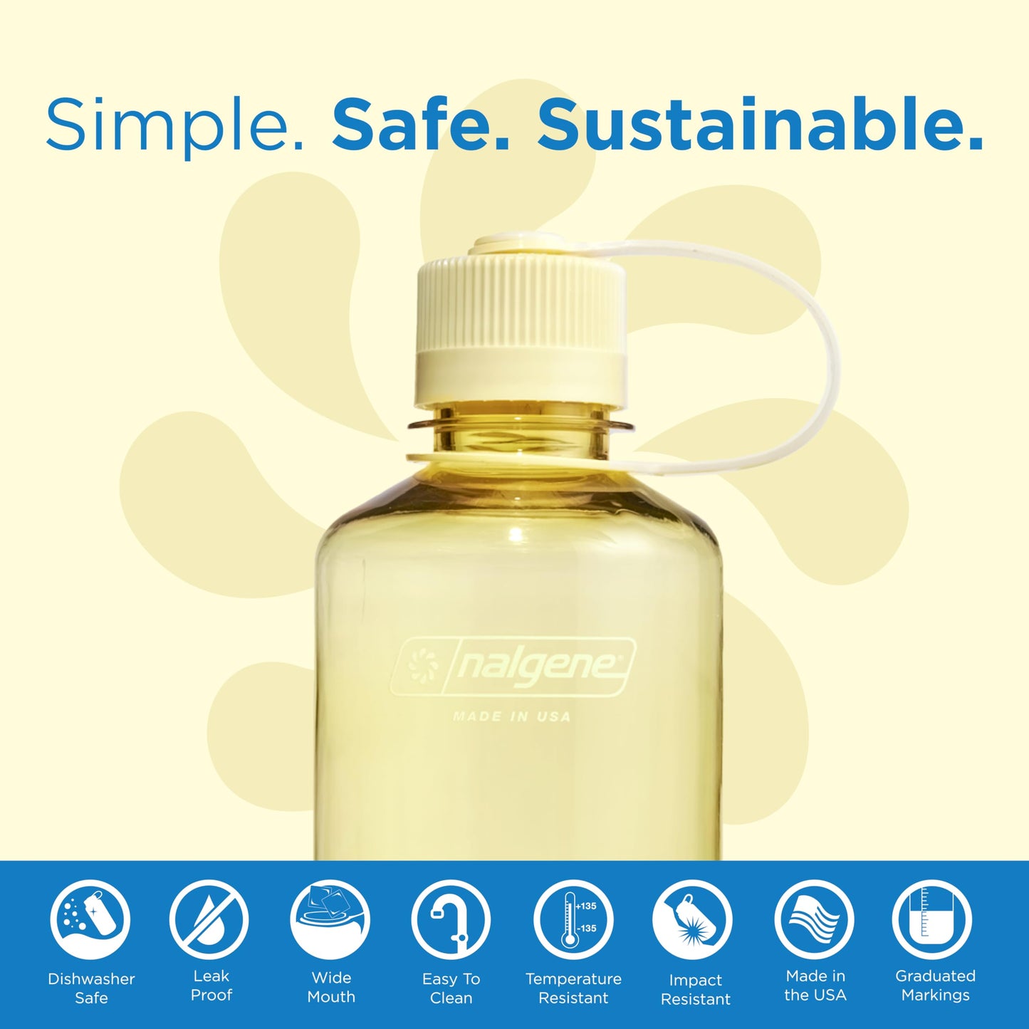 Nalgene Sustain Tritan BPA-Free Water Bottle Made with Material Derived from 50% Plastic Waste (using ISCC certified mass balance), 16 OZ, Narrow Mouth, Butter