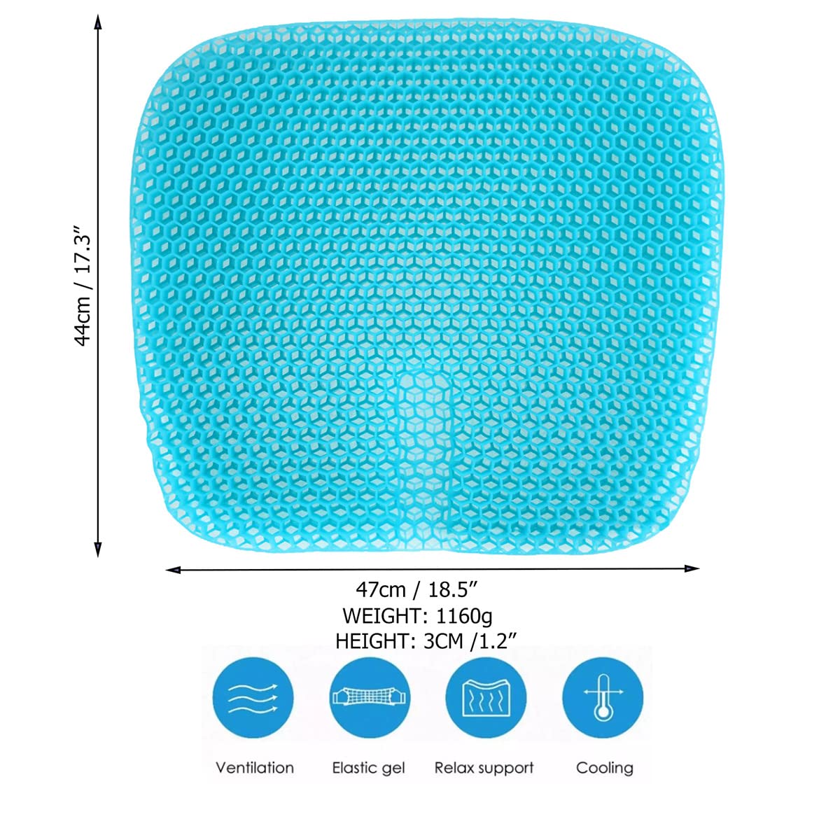masteymoh Gel Seat Cushion for Long Sitting, Gel Cushions for Pressure Sores Relief, 18.5x17.3x1.2 Inches Cooling Gel Car Seat Cushion, Seat Cushions for Office Chairs with Breathable Nonslip Cover