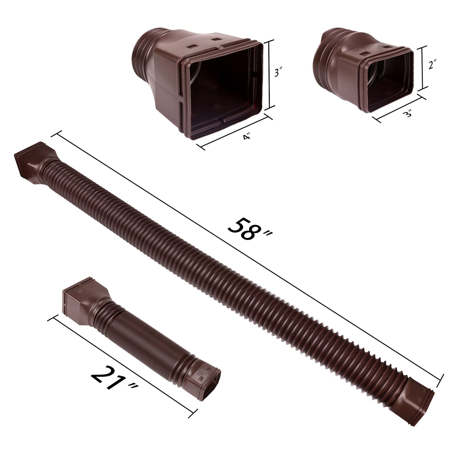 PXCAYFF 2 Pack Rain Gutter Downspout Extensions Flexible,Downspout Extender Diverter Extendable from 21" to 58". Drain Pipe Connector Extendable for Most Residential Downspouts (Brown)