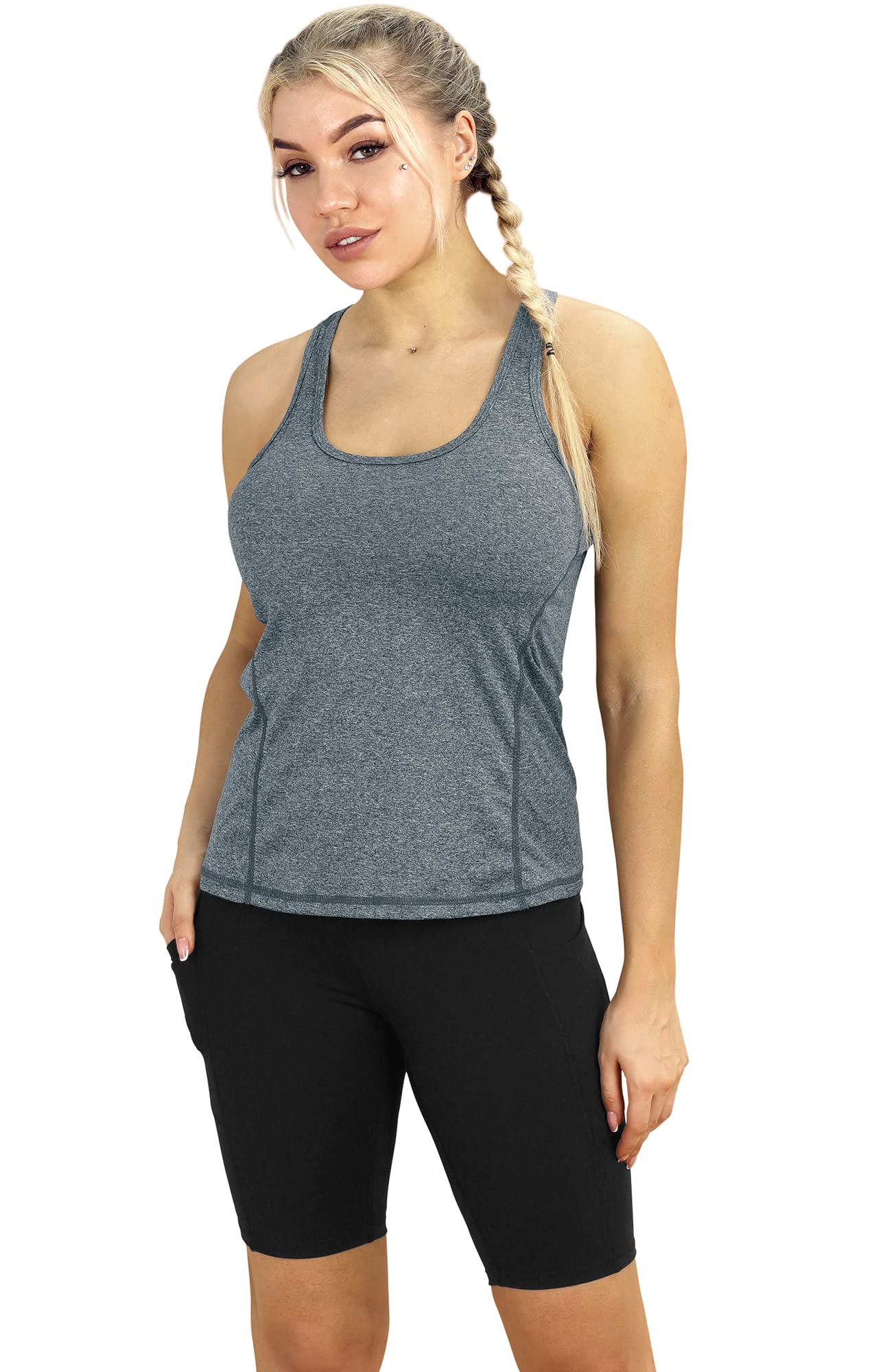 icyzone Workout Tank Tops for Women - Racerback Athletic Yoga Tops, Running Exercise Gym Shirts (M, Navy)