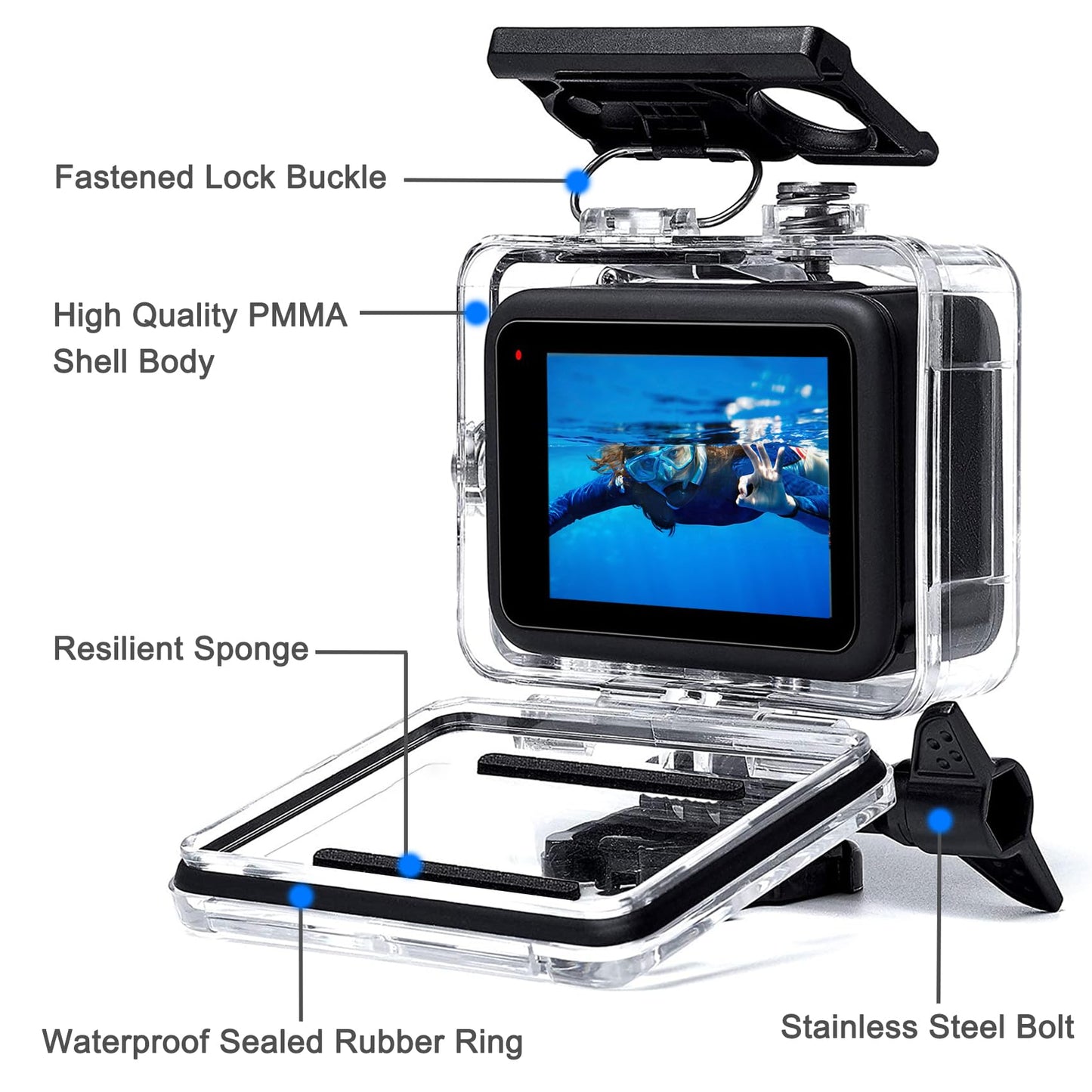 OKFUN Waterproof Housing Case with 3Pack Filters for Go Pro Hero 13 Hero 12 Hero 11 Hero 10 Hero 9 Black,Protective Underwater Dive Shell Monopod Floating Hand Grip Pole Stick Action Camera Accessory