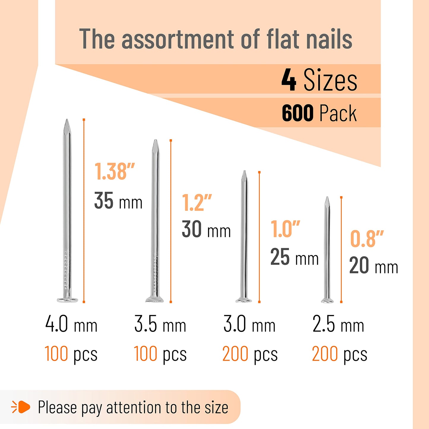 Mr. Pen- Nail Assortment Kit, 600 Pcs, 4 Sizes, Silver, Small Nails for Hanging Pictures, Finishing Nails, Gold Wall Nails for Hanging, Pin Nails, Hardware Nails, Assorted Nails, Galvanized Nails