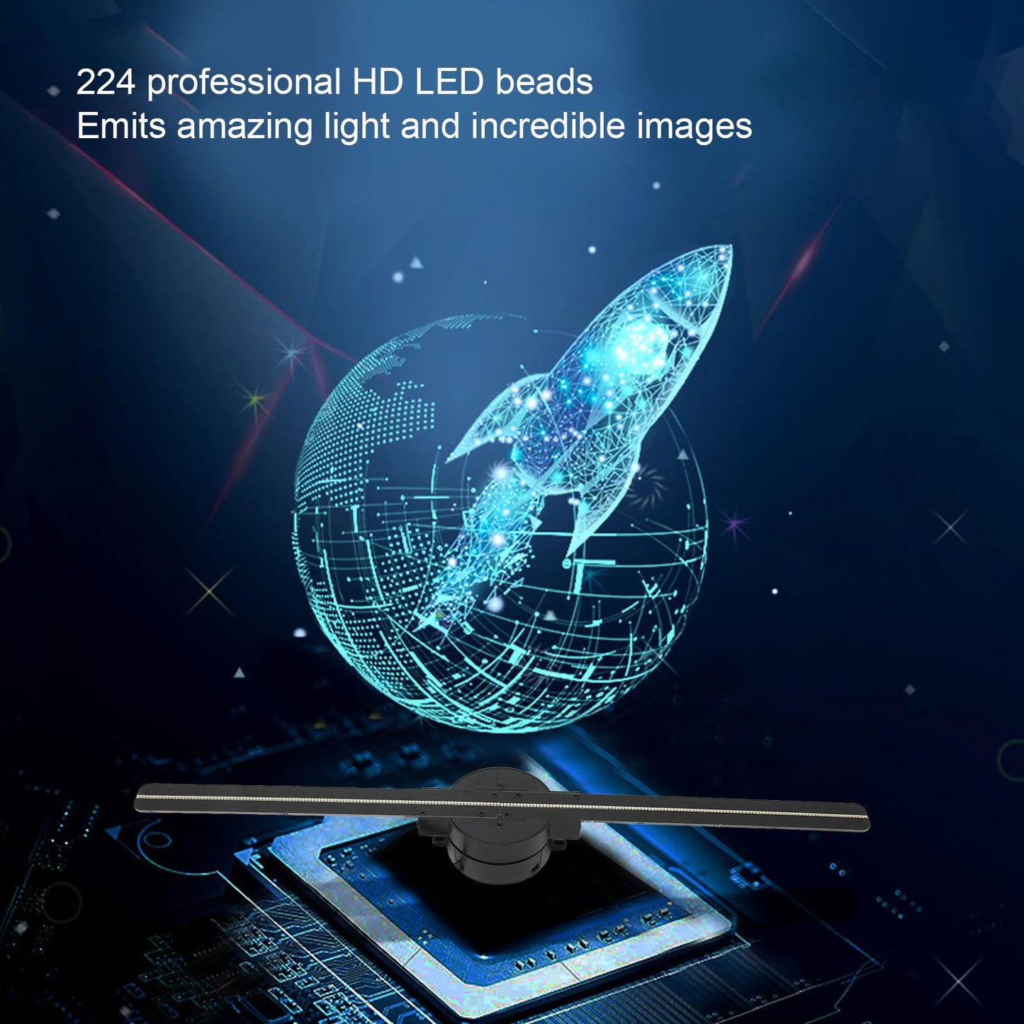 3D Hologram Fan, 16.5in 3D Hologram Projector Advertising Display With 224 LED Light Beads Holographic Video Projector for Business Store Signs, Bar, Casino, Party, Christmas