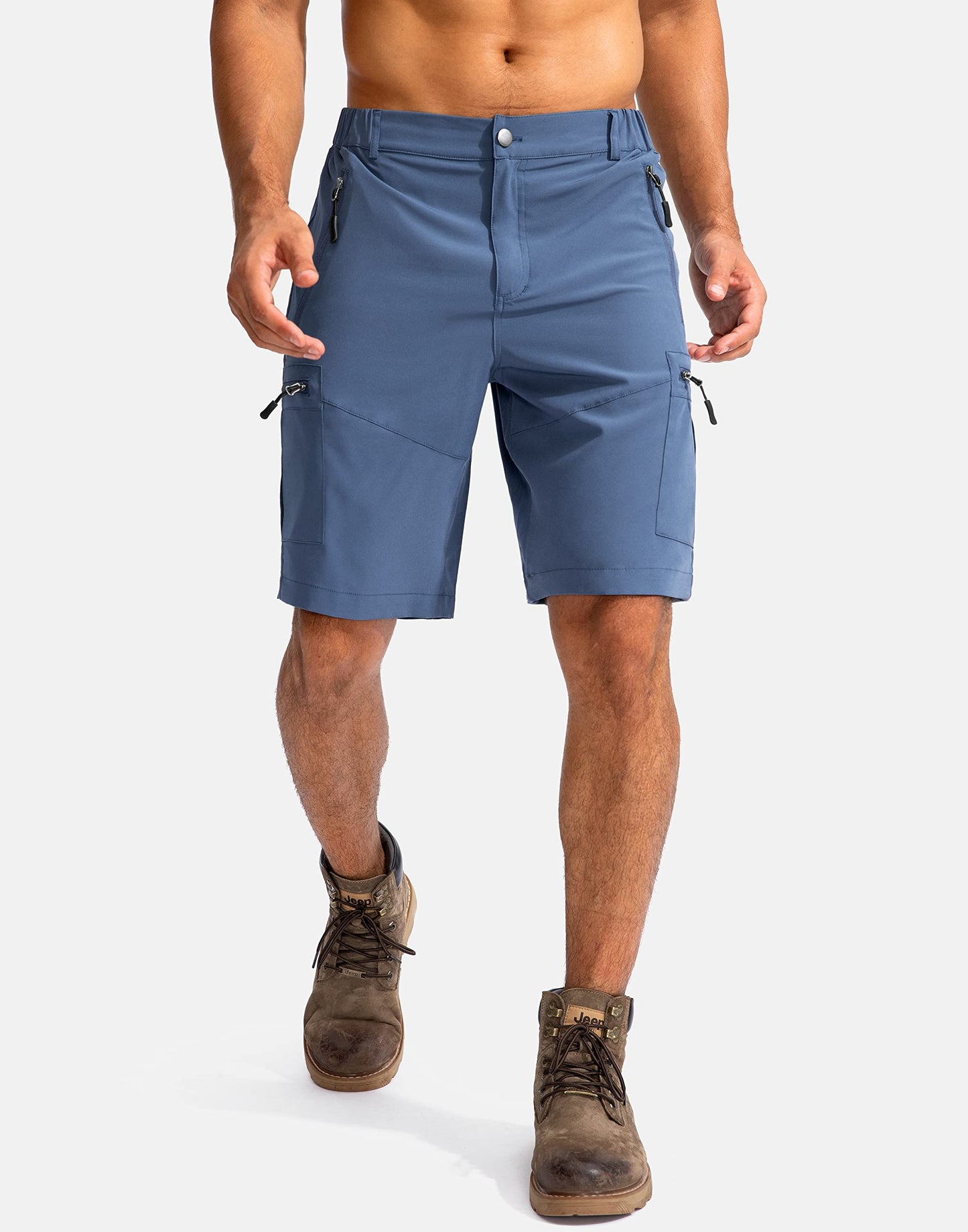 Pudolla Men's Hiking Cargo Shorts 9" Lightweight Outdoor Work Shorts for Men Travel Golf Camping Casual with 5 Zipper Pockets(Dark Navy Large)