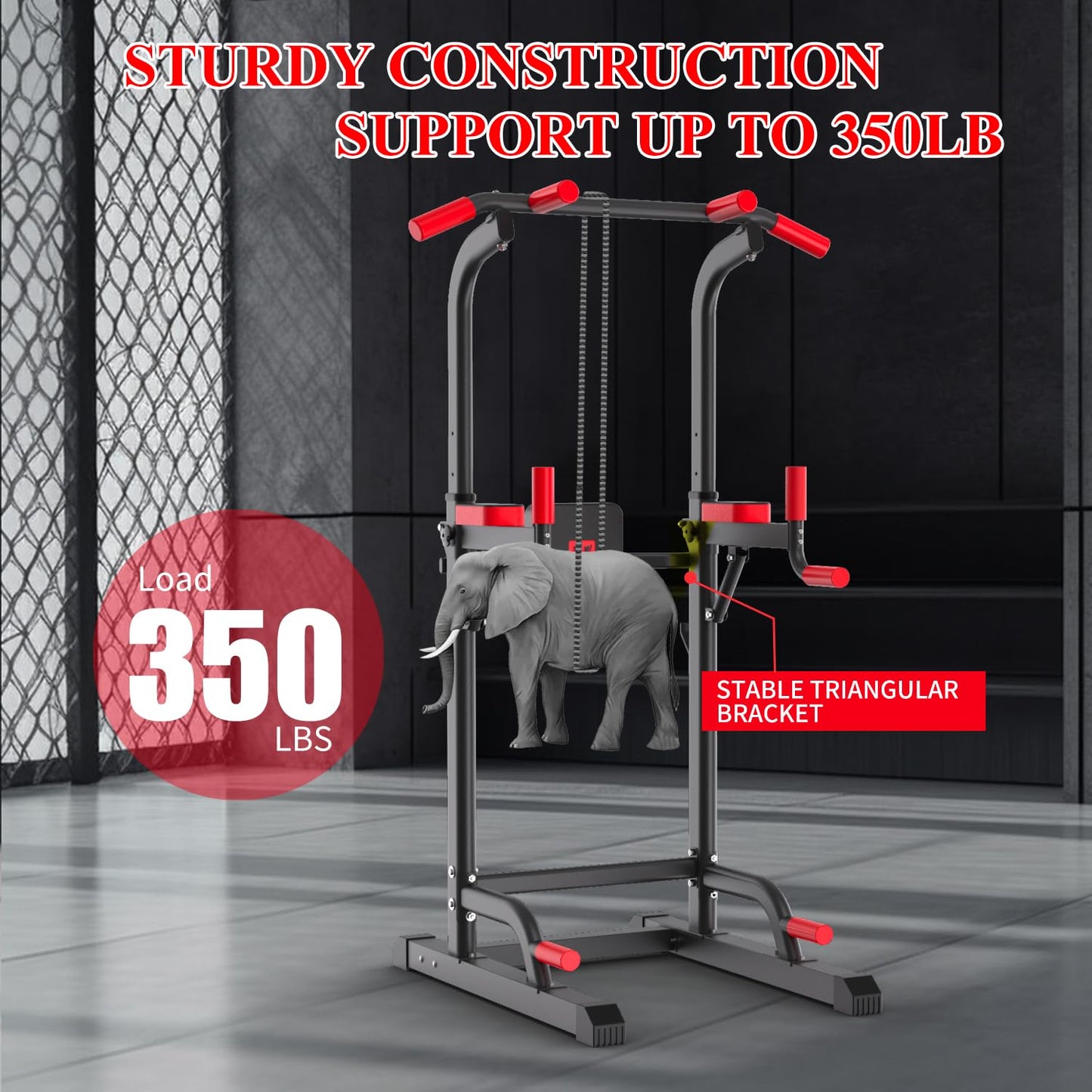 Power Tower Dip Station, Pull Up Bar Station & Multi-Function Gym Equipment For Home Strength Training Adujustable Height Up to 85.5",Load 350LBS