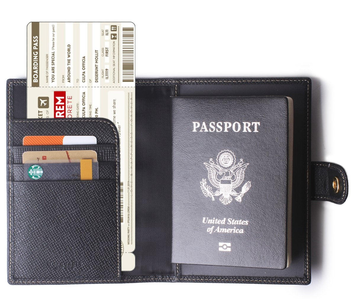 Passport Holder Cover Wallet RFID Blocking Leather Card Case Travel Document Organizer Black