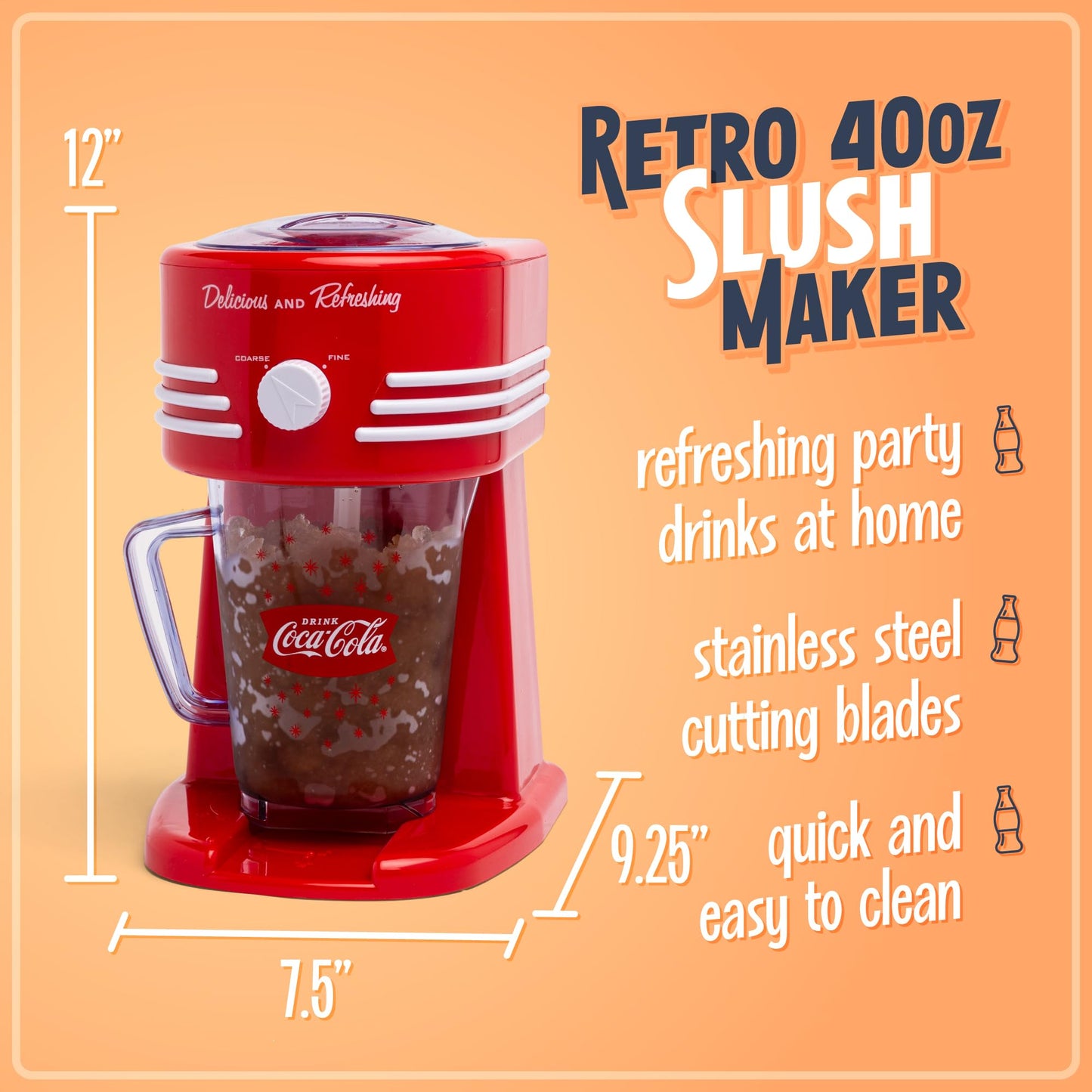 Nostalgia Coca-Cola Frozen Drink Maker and Margarita Machine for Home - 40-Ounce Slushy Maker with Stainless Steel Flow Spout - Easy to Clean and Double Insulated - Red