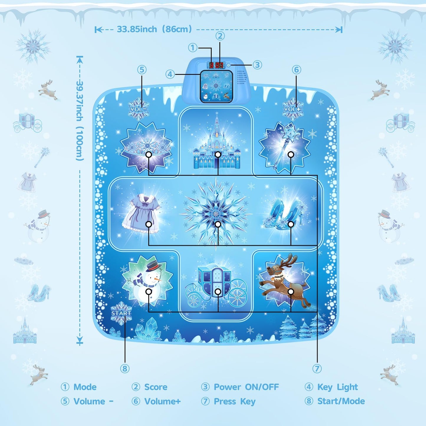 GirlsHome Dance Mat - Frozen Toys for Girls Electronic Dance Pad with 5 Game Modes, Built-in Music, Touch Sensitive Light Up LED Kids Musical Mat, Christmas & Birthday Gift for Girls 3-12