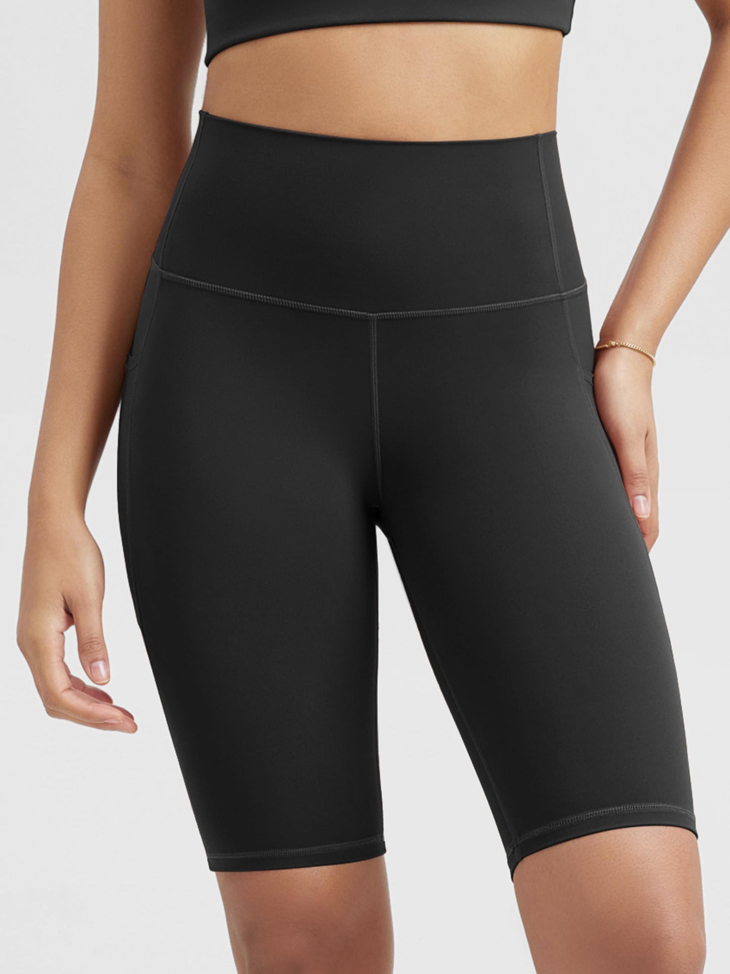 ODODOS Women's High Waist Lounge Yoga Shorts with Pockets, 10" Buttery Soft Biker Shorts, Black, Large