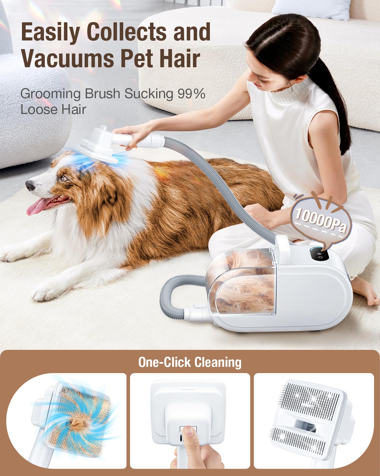 OPOWO Dog Grooming Vacuum, 2.7L Dog Hair Vacuum with Clipper Nail Grinder Paw Trimmer, 3 Suction Modes, Low Noise Groomer with 7 Pet Grooming Tools, Pet Grooming Vacuum for Dogs Cats