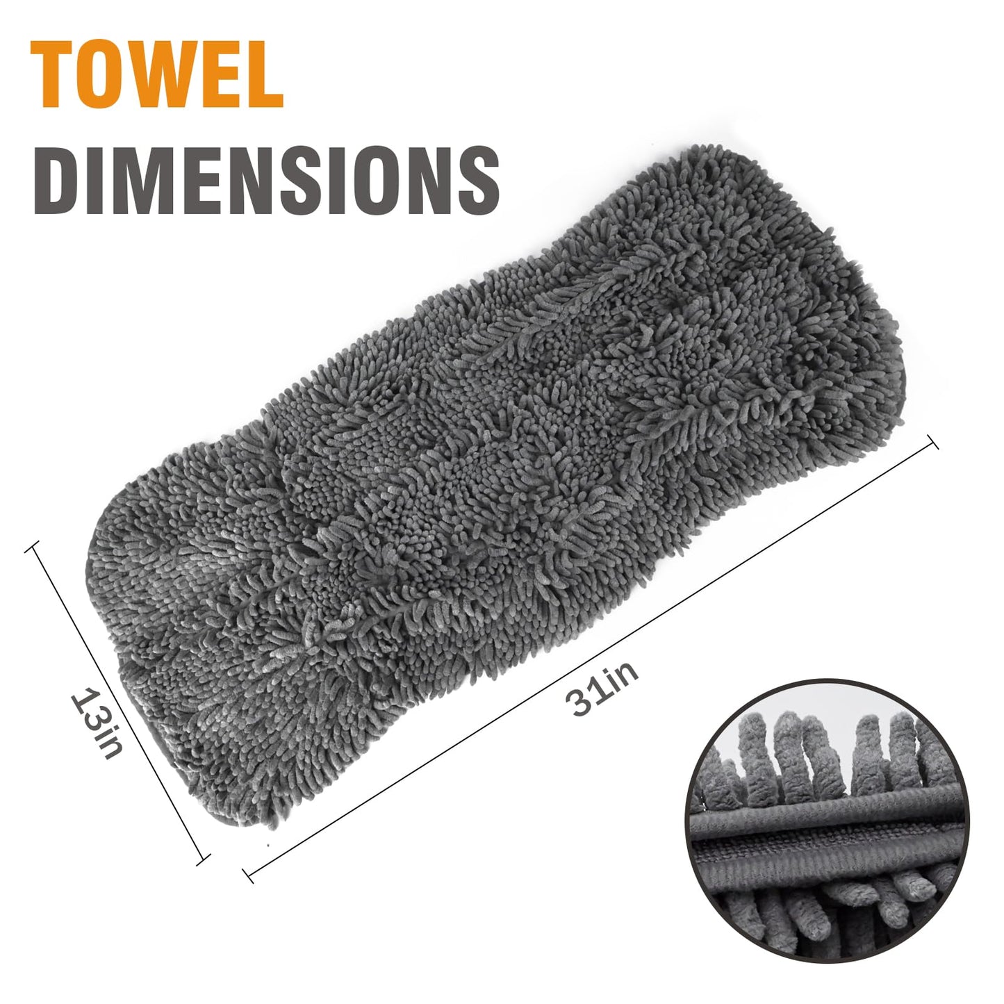 Puomue Microfiber Dog Towels for Drying Dogs, Super Absorbent, Soft and Quick Drying Pet Grooming Towel, 31Inch X 13Inch, Perfect Pets' Shower & Bath Supplies for Dog and Cat, Machine Washable, Grey