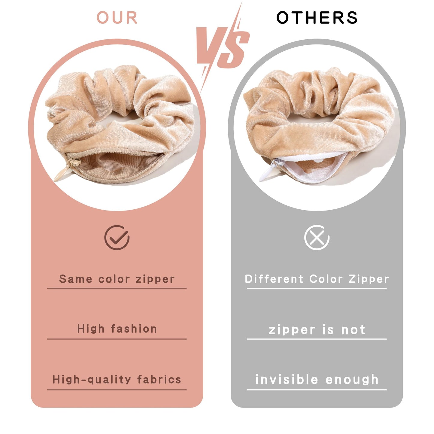 Pocket Scrunchies Hair Ties with Hidden Zipper Stash Scrunchy Ponytail Holder