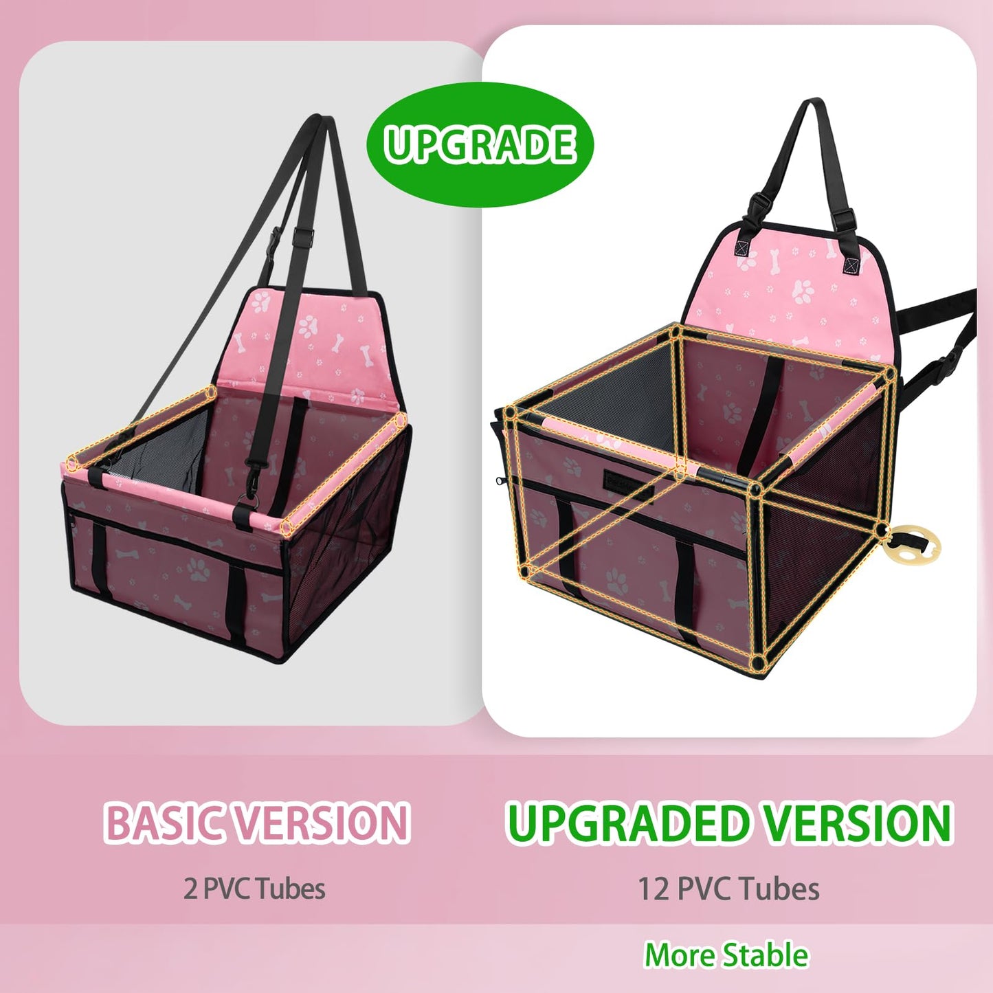 PetsHome Dog Car Seat Foldable Dog Car Booster Seat Waterproof Breathable Oxford Travel Bag for Small to Medium Dogs, Puppies, and Pets-Pattern Pink-Upgrade