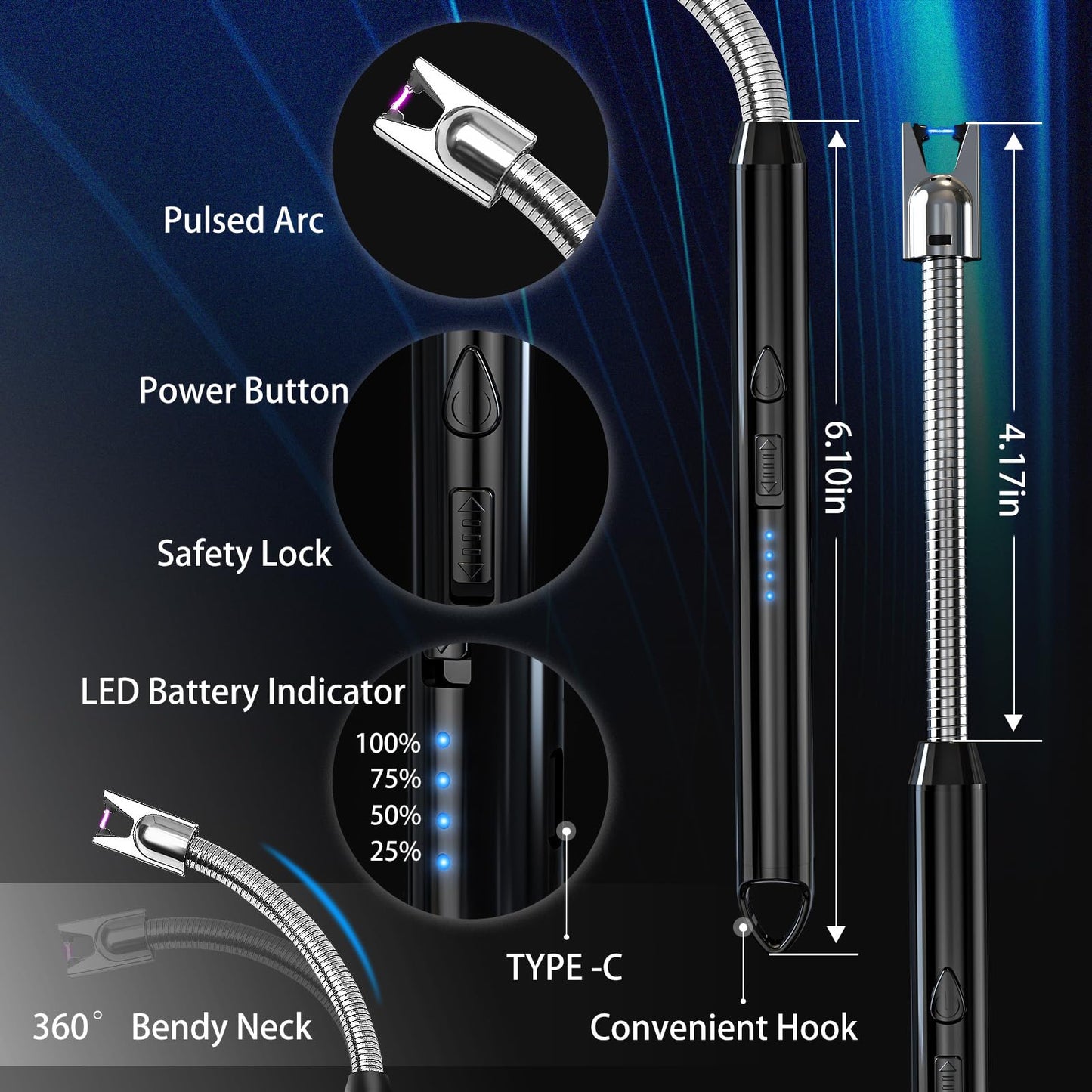 KTEBO® 2 Pack Plasma Arc Electric Lighters Rechargeable - USB Long Reach for Scented Candles, BBQ Grill &Camping - Windproof Design Lighters