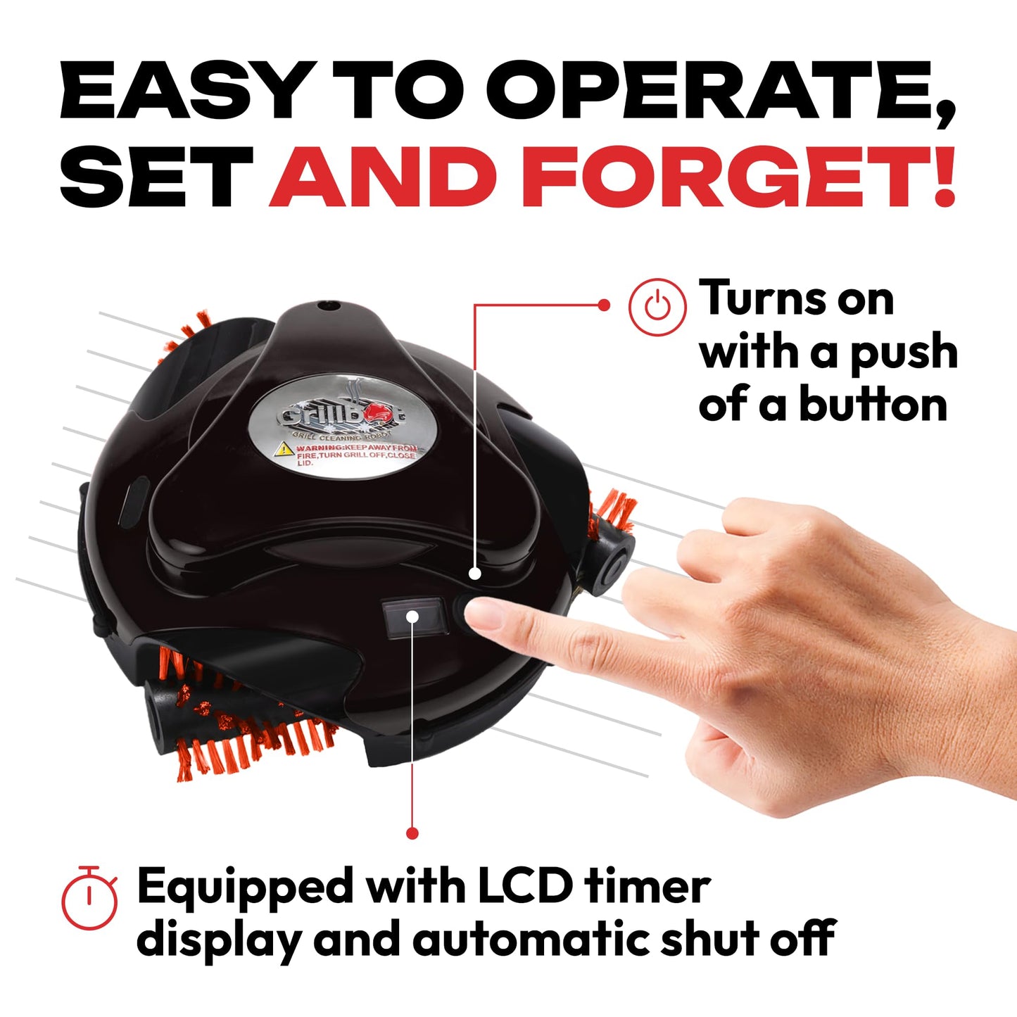 Grillbot Automatic Grill Cleaning Robot with Nylon Brushes, BBQ Grill Cleaner, Grill Brush, Grill Scraper, BBQ Accessories (Red Grillbot + Carry Case)