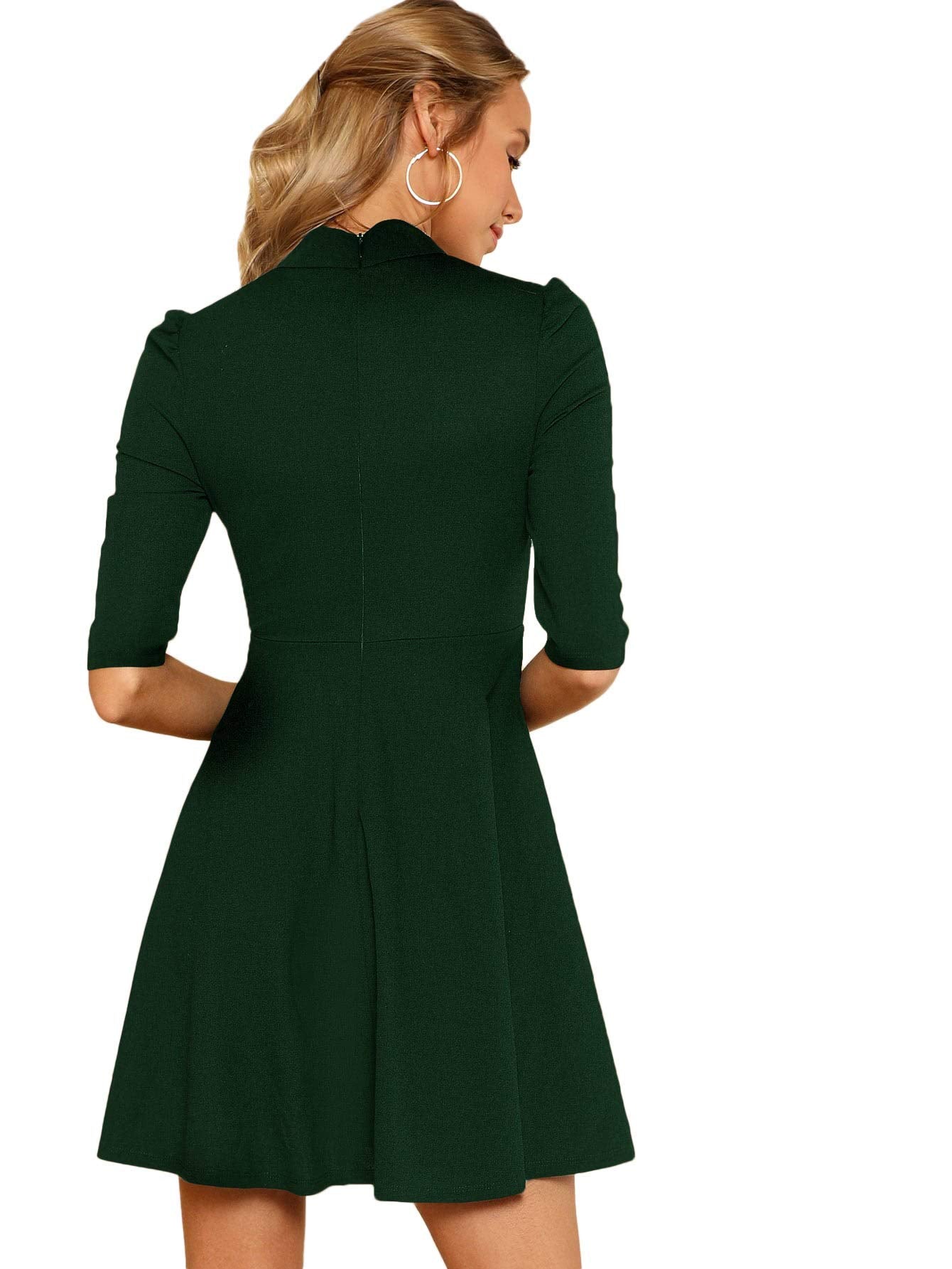 Floerns Women's Mock Neck Short Sleeve Flared A Line Cocktail Dress Green M