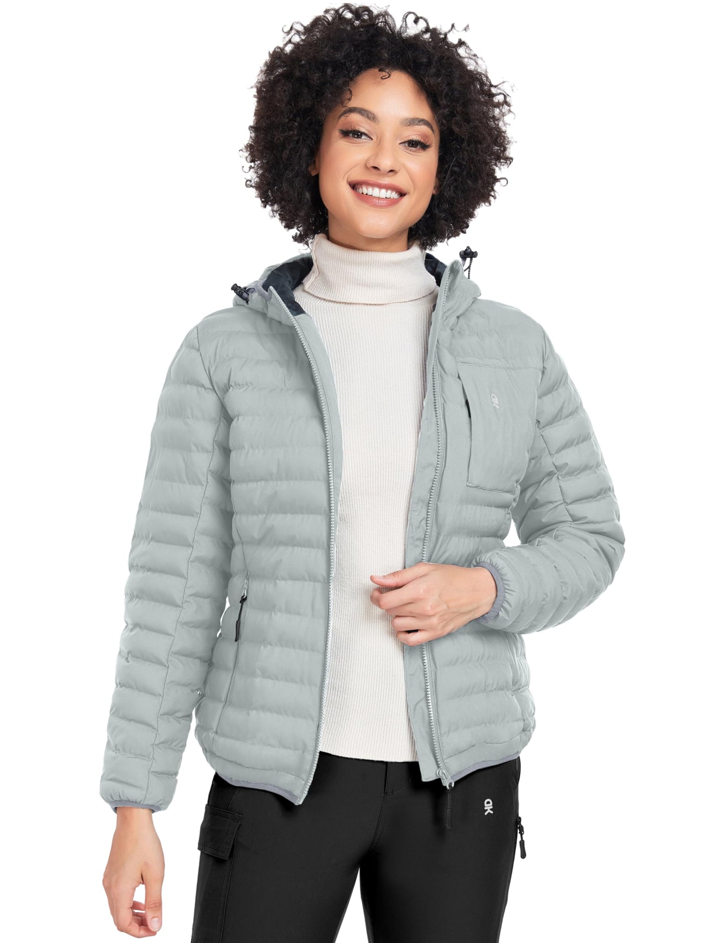 Little Donkey Andy Women's Warm Waterproof Puffer Jacket Windproof Hooded Winter Coat with Recycled Insulation Upgraded Ligth Grey M