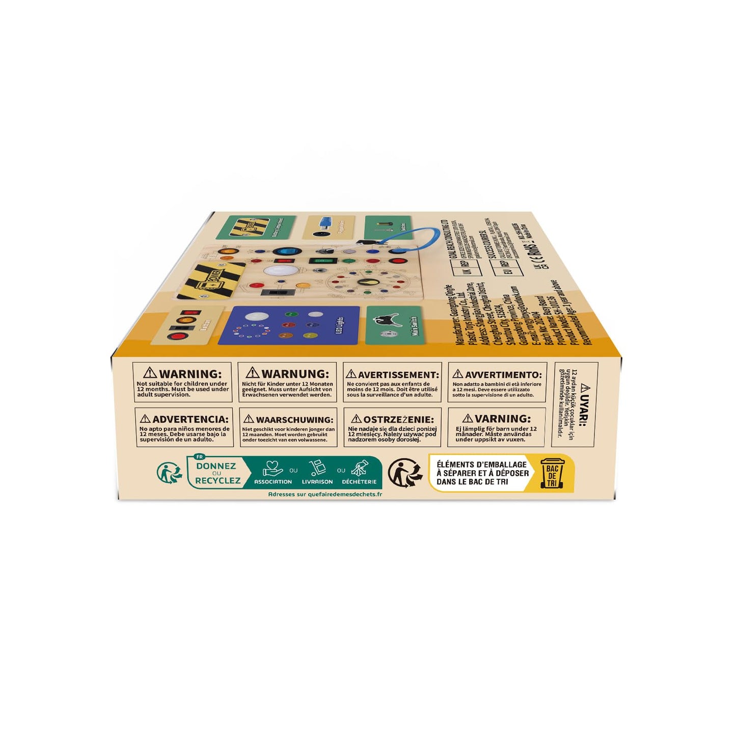 Iabedi Busy Board, Montessori Toy for 1-3 Years Old, Wooden Toddler Sensory Travel Toy, Ideal Gift for 1+ Year Old Boys (Busy Board Plus V2), Medium, Yellow